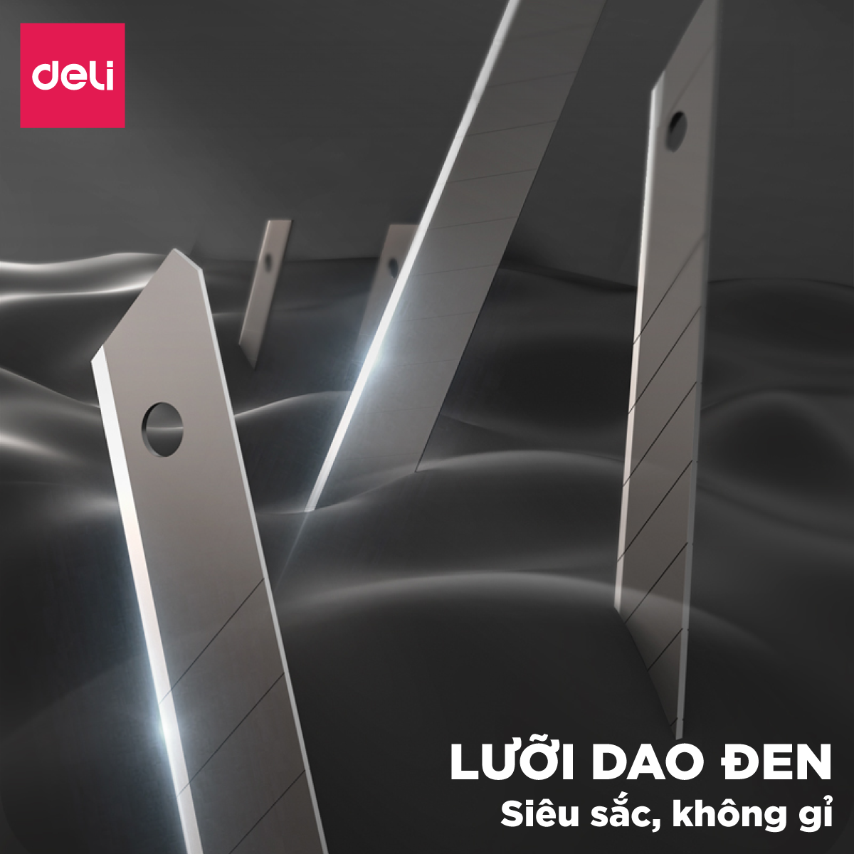 Mô tả Set Dao Rọc Giấy Deli Cao Cấp Lưỡi Thép Không Gỉ SK5, Bao Gồm Dao Rọc Mini Bỏ Túi Chất Liệu Kim Loại - 2