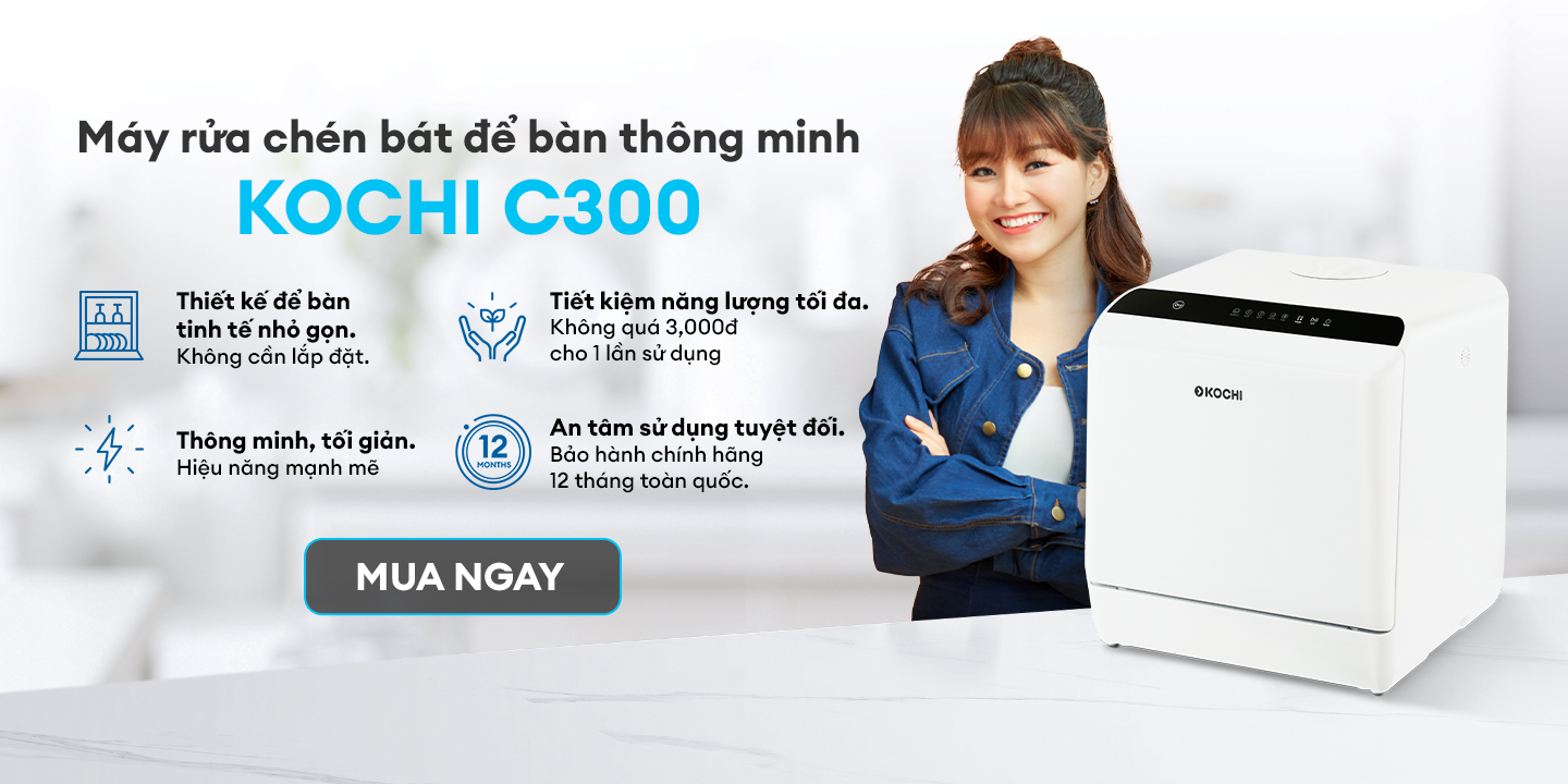 Mô tả Máy rửa chén bát để bàn KOCHI C300 - Không cần lắp đặt - Chứa 4 bộ - Rửa nước nóng & Sấy nóng diệt khuẩn - 1