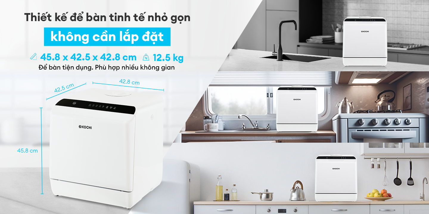 Mô tả Máy rửa chén bát để bàn KOCHI C300 - Không cần lắp đặt - Chứa 4 bộ - Rửa nước nóng & Sấy nóng diệt khuẩn - 2