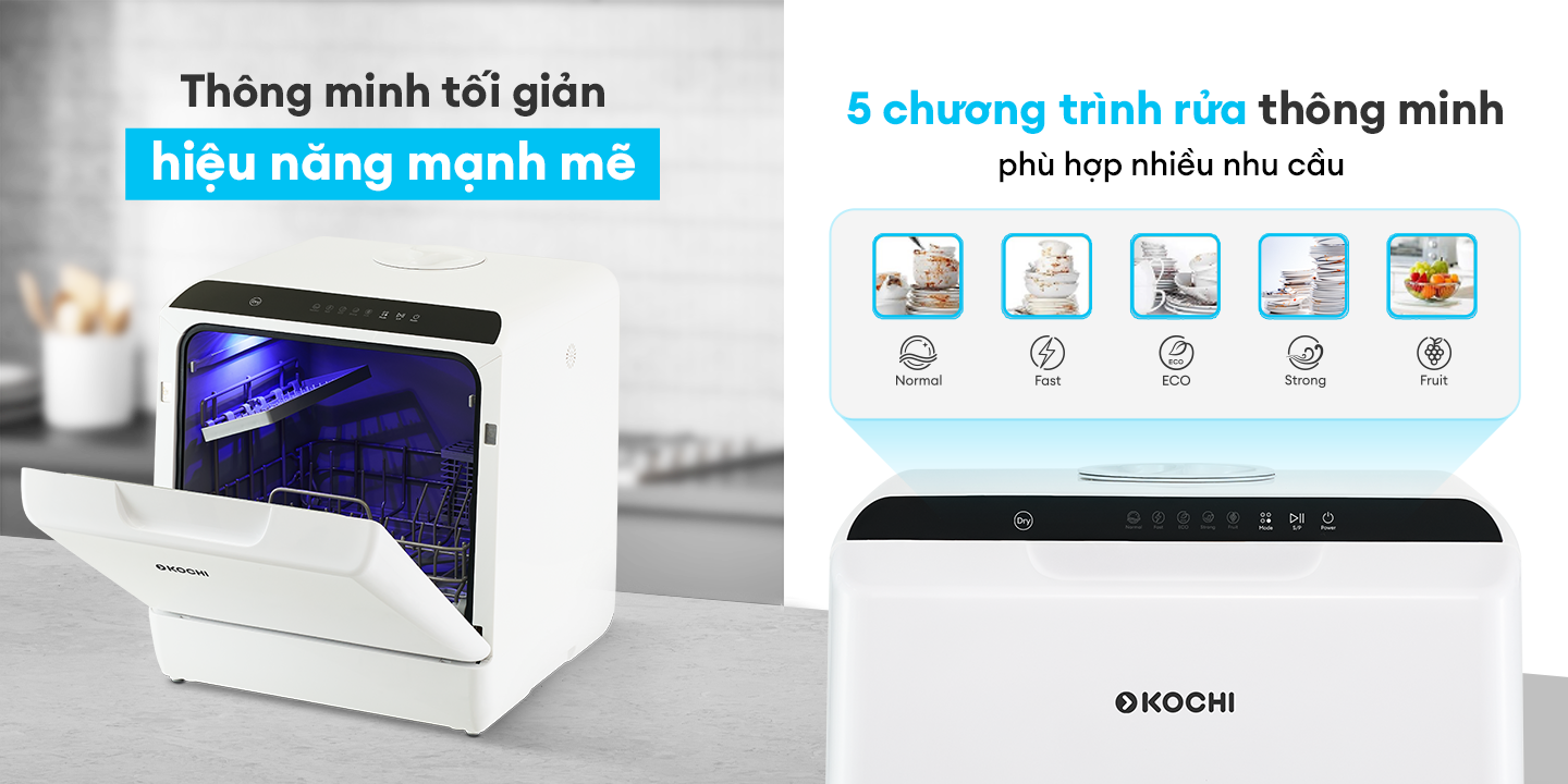 Mô tả Máy rửa chén bát để bàn KOCHI C300 - Không cần lắp đặt - Chứa 4 bộ - Rửa nước nóng & Sấy nóng diệt khuẩn - 3