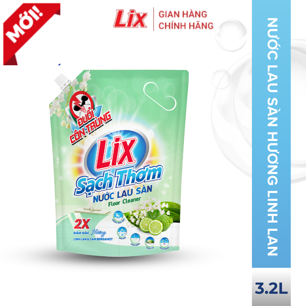 Mô tả Nước lau sàn Lix sạch thơm hương Linh Lan và cam Bergamot cho nền nhà sạch bóng ngát hương 3,2L/T04 (túi) 18003 - 1