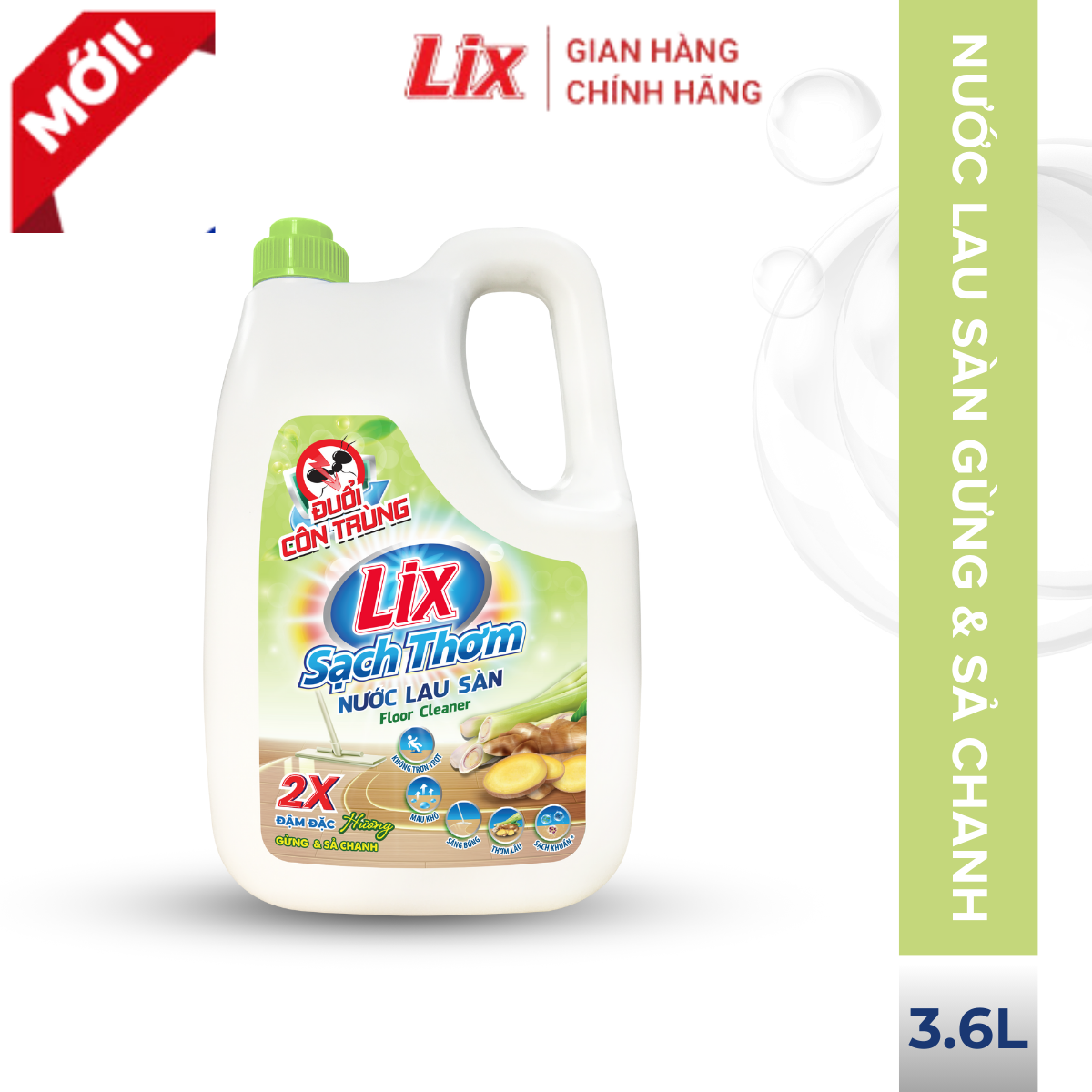 Mô tả Nước lau sàn Lix sạch thơm hương gừng và sả chanh mát lạnh sạch sáng bóng 18202 Lixco Việt Nam 3,6L/C04 - 1