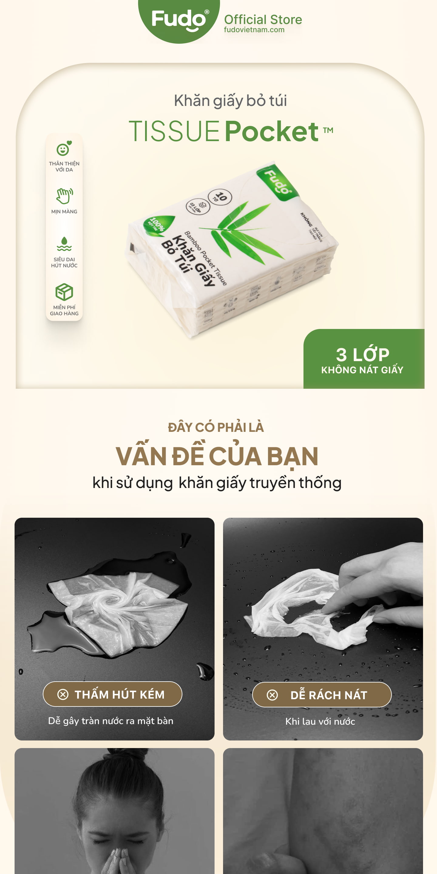 Khăn giấy bỏ túi Fudo Bamboo làm từ sợi tre tự nhiên
