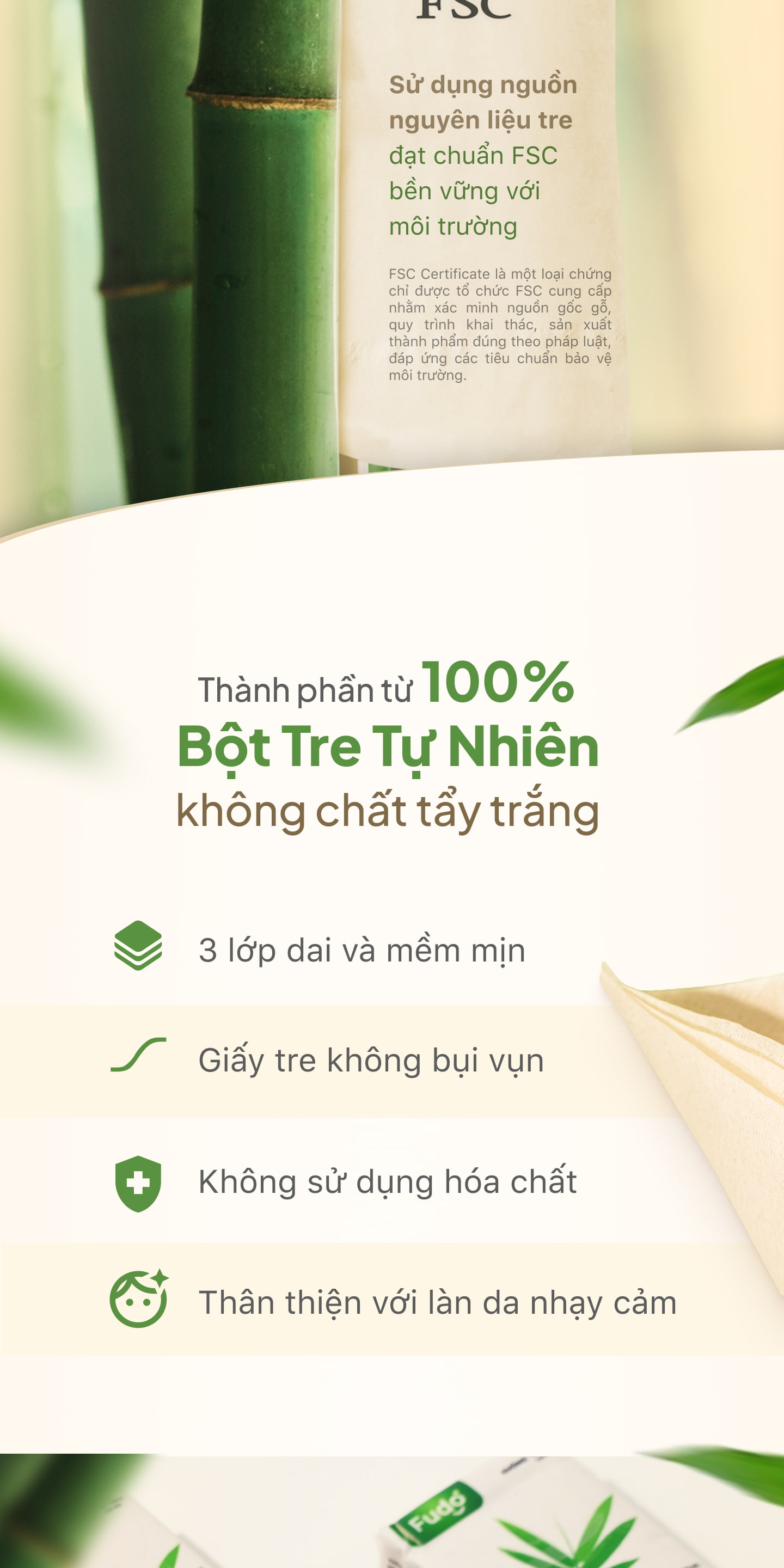 Khăn giấy bỏ túi Fudo Bamboo an toàn cho da