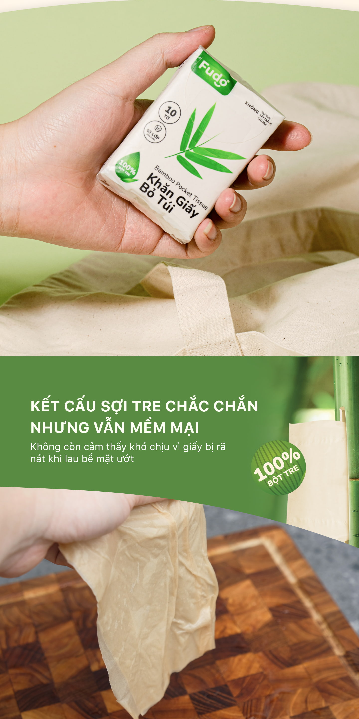 Khăn giấy Fudo Bamboo siêu mềm mịn và thấm hút