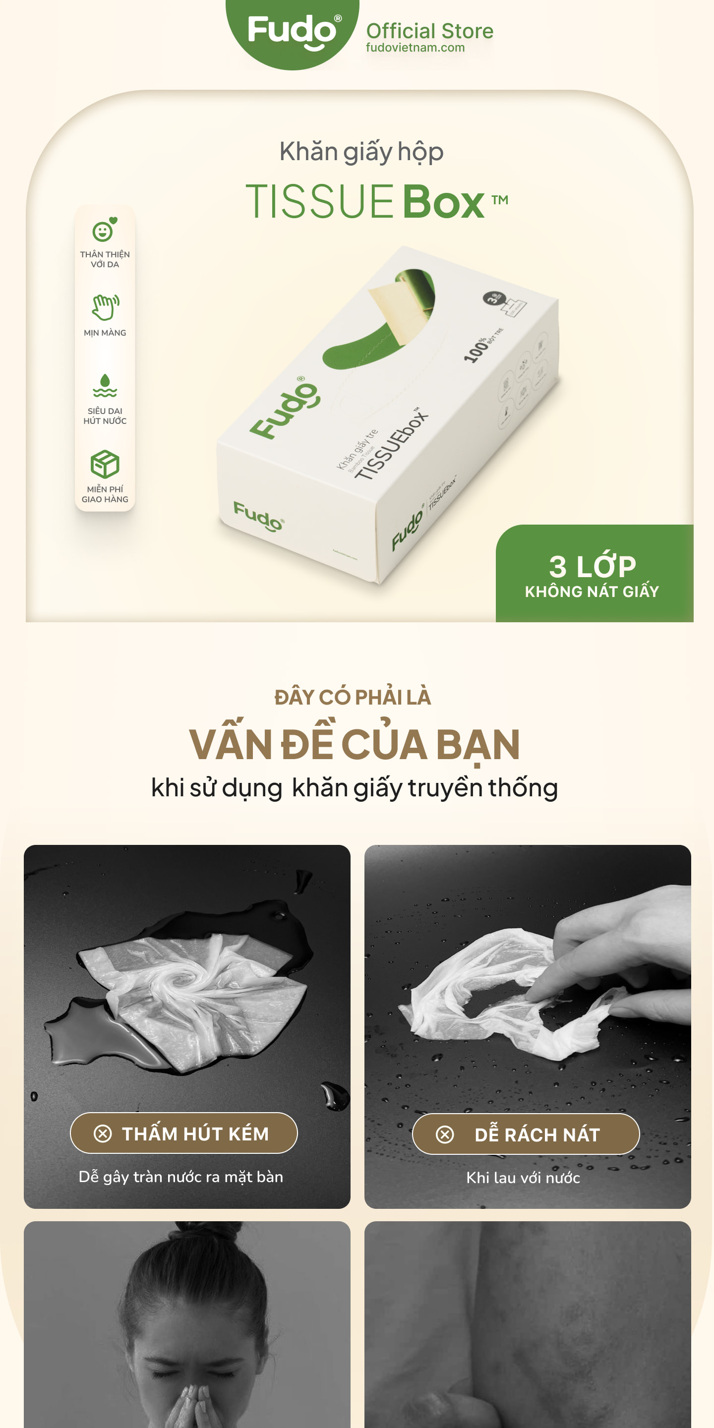 Hộp khăn giấy rút Fudo Bamboo