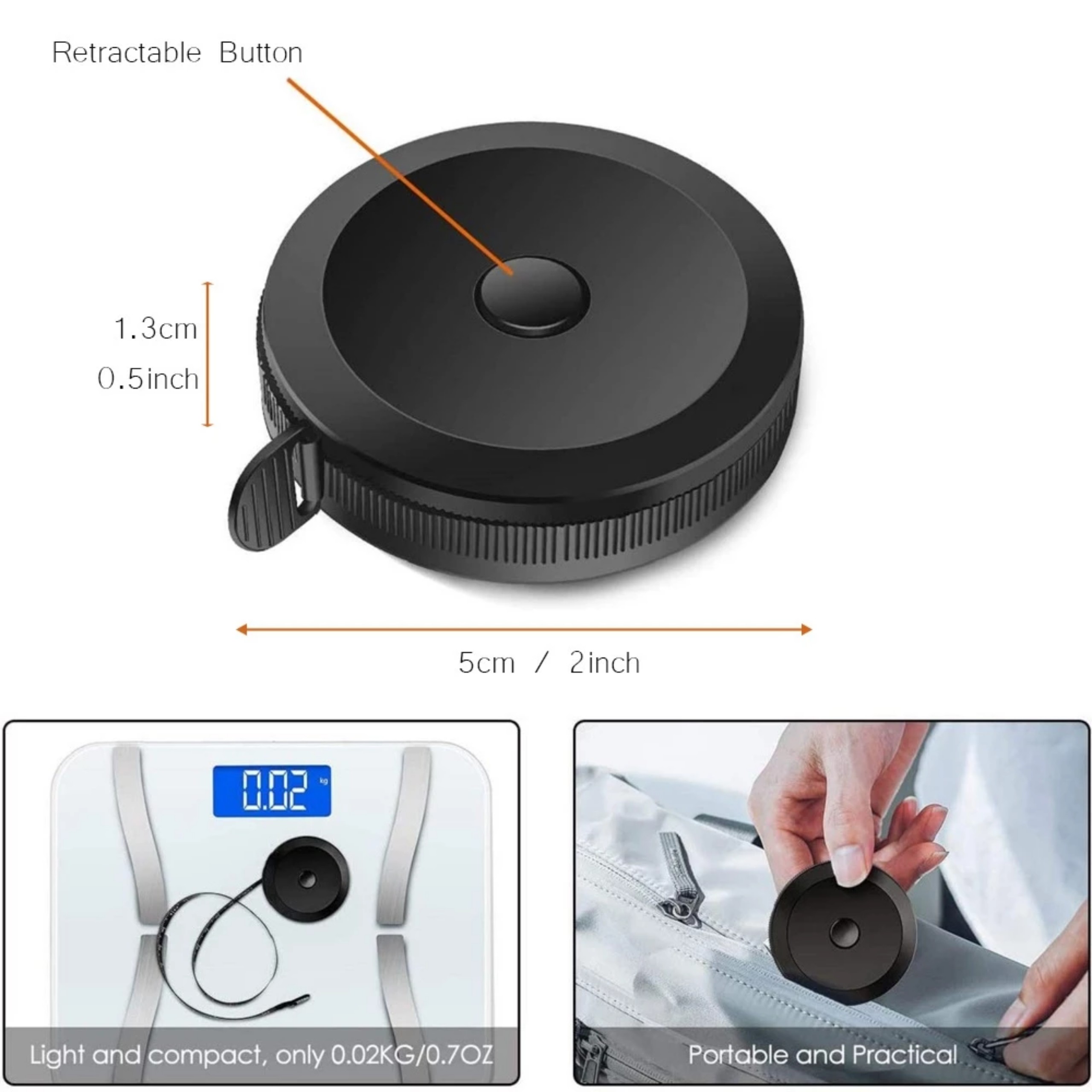 Mô tả Thước Dây Mềm -Taky, Màu Đen Để Đo Vòng Bụng, Eo 3 Vòng Kiểm Tra Sức Khỏe 1.5m - Đo Quần Áo, Với Nút Bấm Tự Rút. 5940 - 3