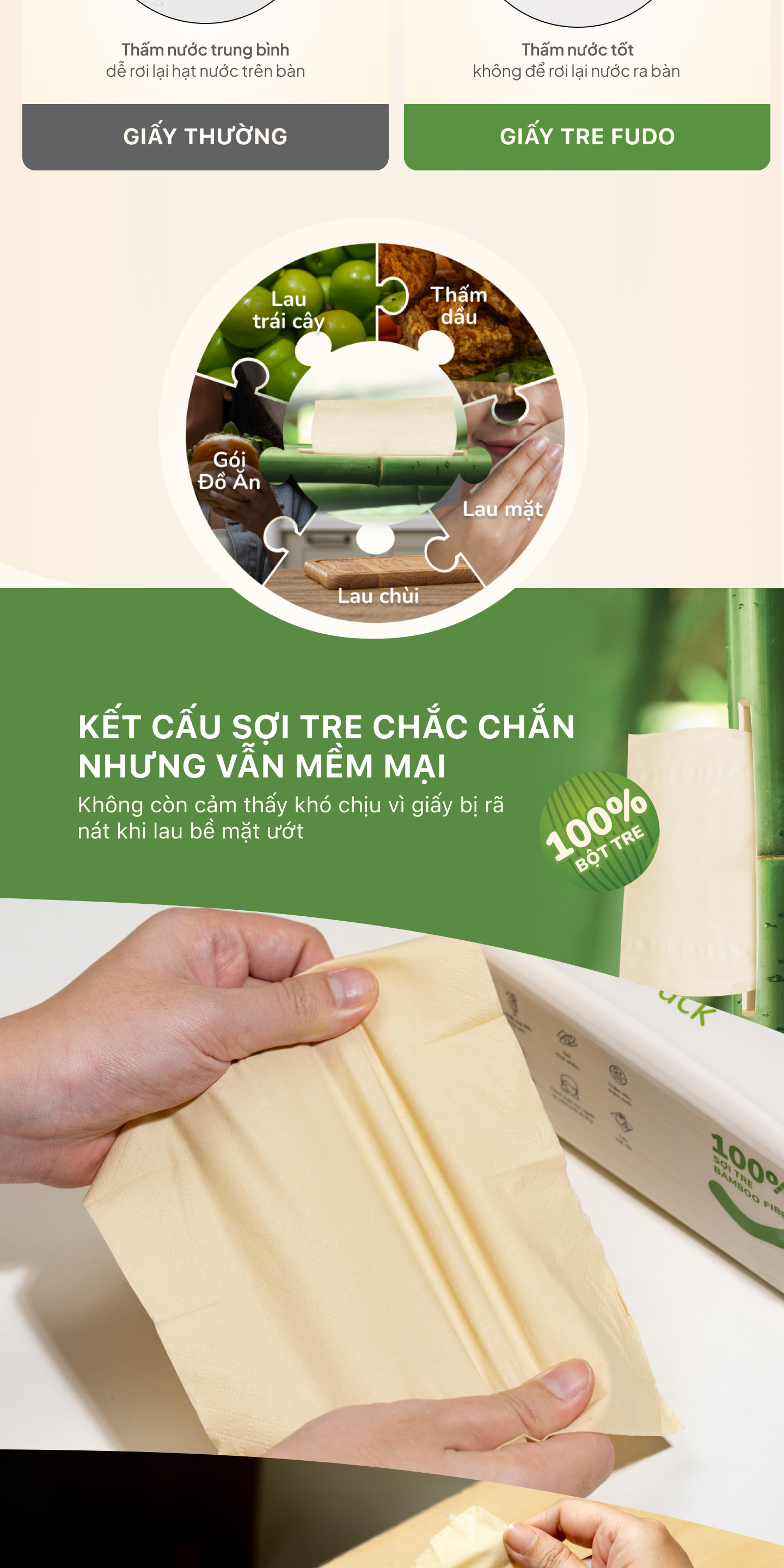 Khăn Giấy Khô Fudo Bamboo Tissue - Độ bền