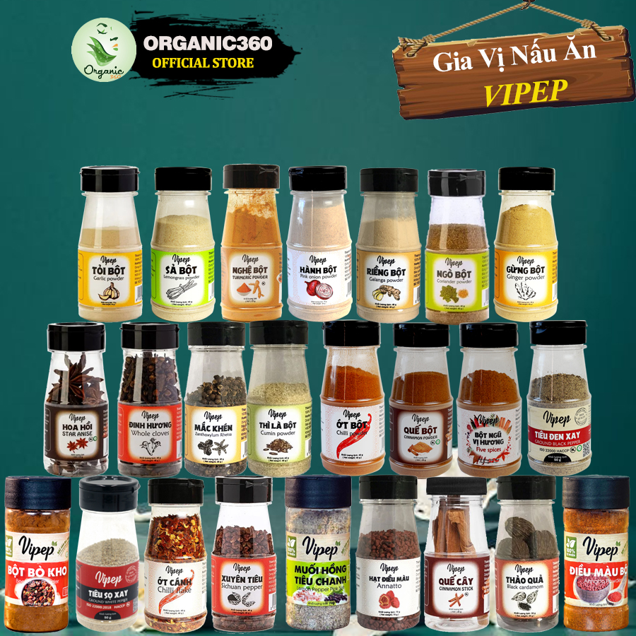 Mô tả Gia Vị Tự Nhiên Các Loại VIPEP - Gia Vị Nấu Ăn Bột Gừng, Nghệ, Quế, Tiêu, Sả, Hành, Muối Tiêu, Ớt... - 1