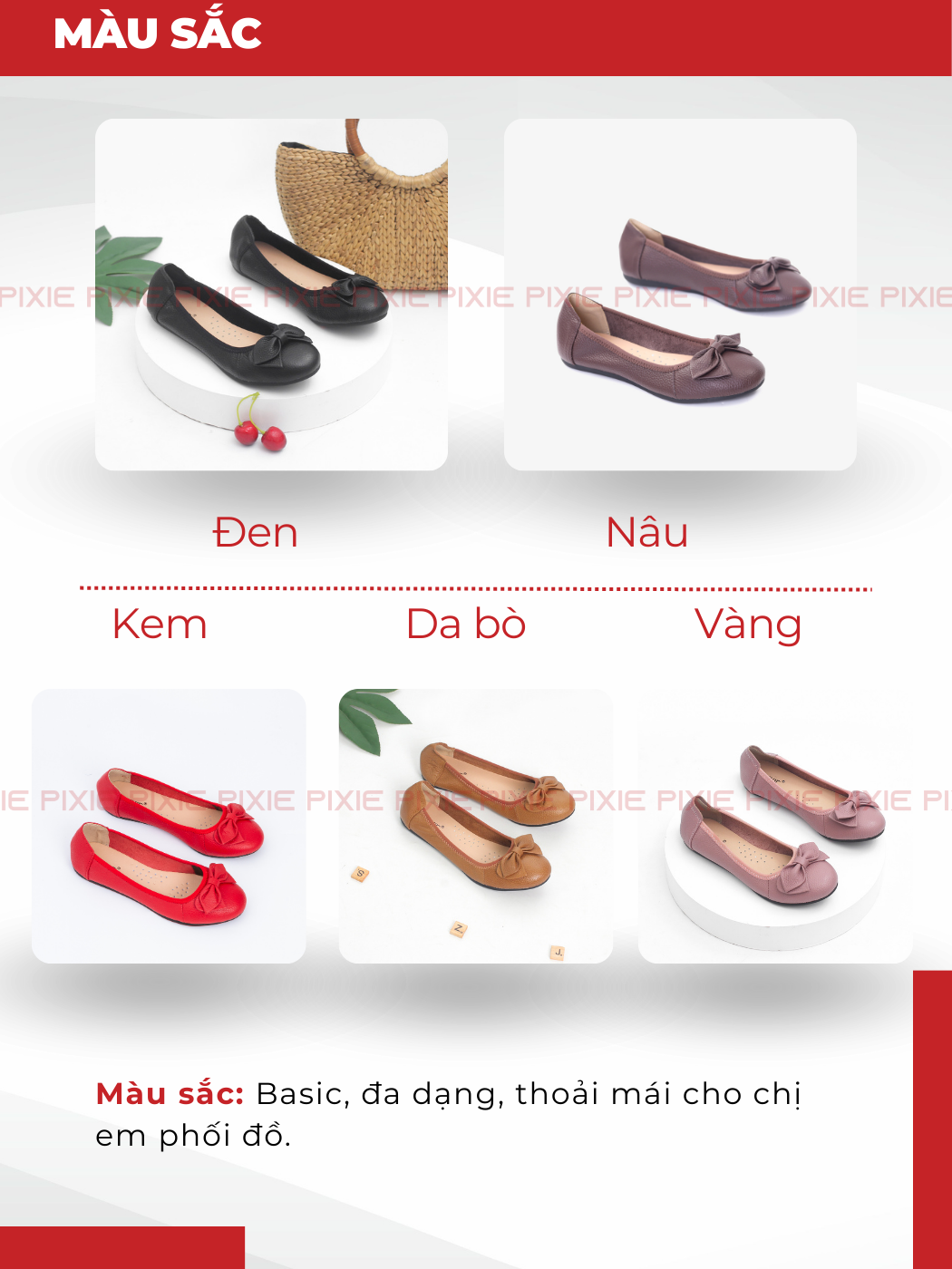 Mô tả Giày Búp Bê Da Thật Đế Bệt Siêu Êm Gắn Nơ Pixie X424 - 3