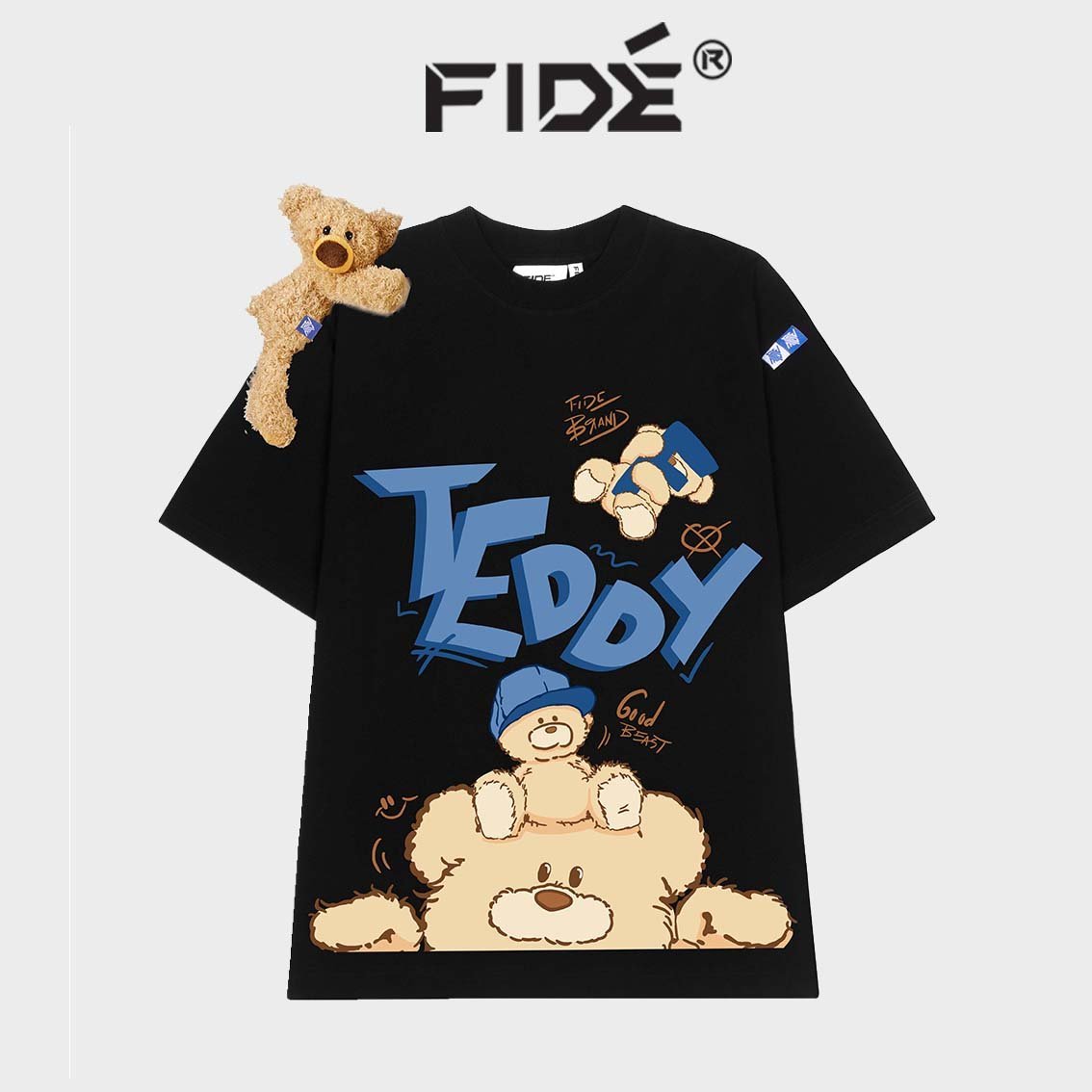 Mô tả Áo thun FIDE TEDDY phông unisex form rộng local brand nam nữ cổ tròn oversize Đínhgấu AT43(TẶNG GẤU) - 1