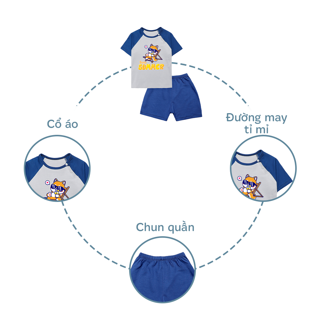 Mô tả Bộ cộc tay cài chéo BENTY hình Summer BT083 cotton thoáng mát mềm mịn, đồ ngắn tay bé trai, bé gái - 1