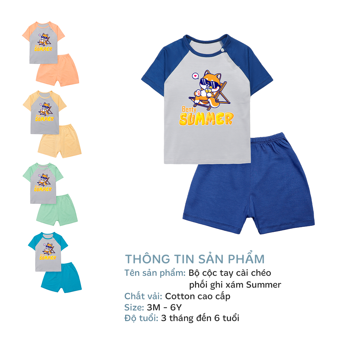 Mô tả Bộ cộc tay cài chéo BENTY hình Summer BT083 cotton thoáng mát mềm mịn, đồ ngắn tay bé trai, bé gái - 2