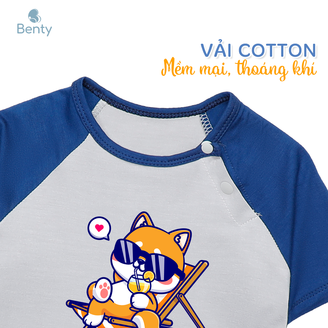 Mô tả Bộ cộc tay cài chéo BENTY hình Summer BT083 cotton thoáng mát mềm mịn, đồ ngắn tay bé trai, bé gái - 3