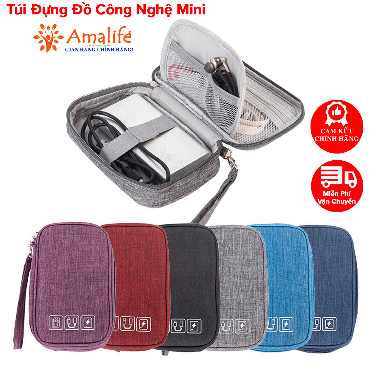 Mô tả Túi Đựng Phụ Kiện Công Nghệ 1 Khóa Không Thấm Nước, Đựng Đa Năng Điện Thoại Có Quai Xách Mini Du Lịch Chính Hãng Amalife - 1