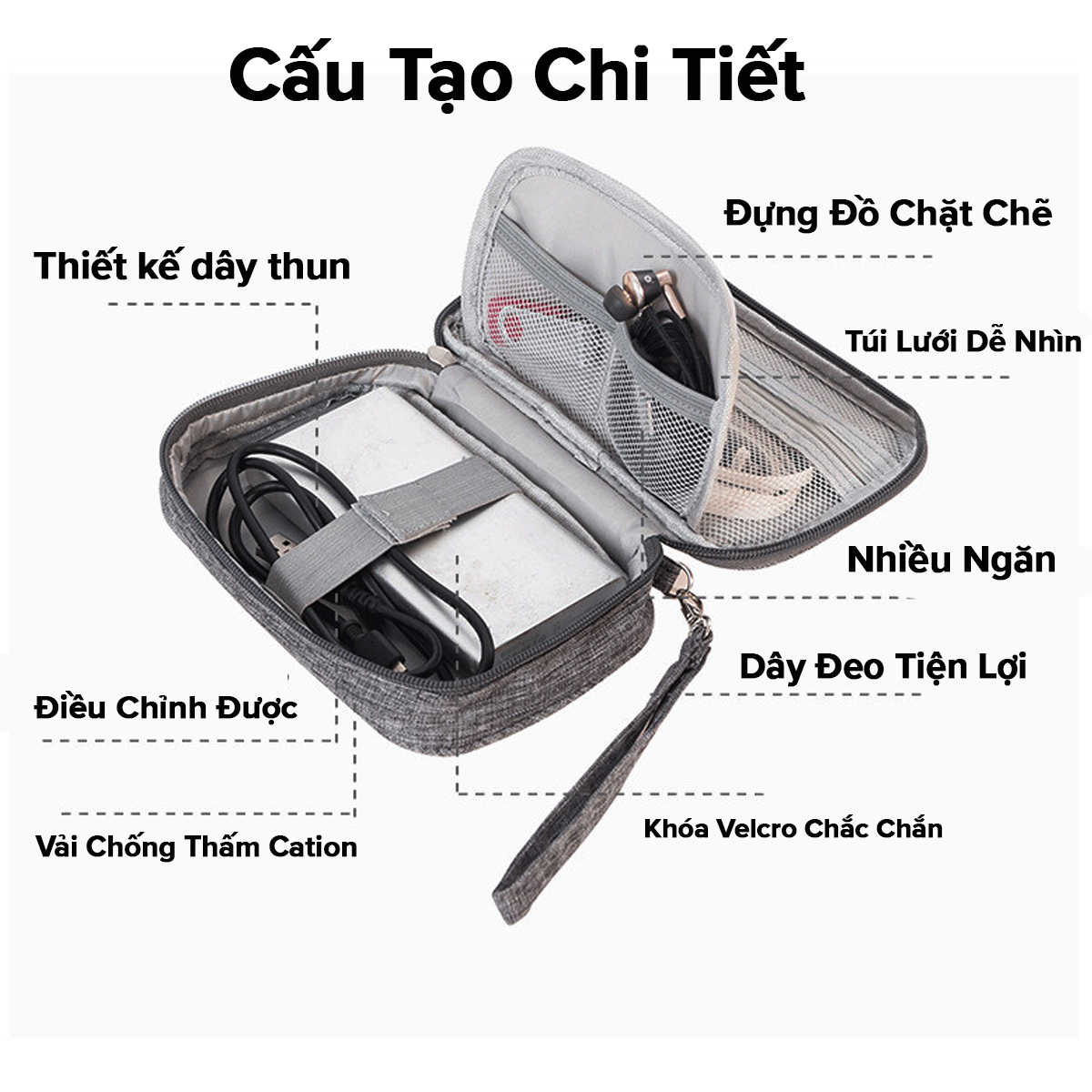 Mô tả Túi Đựng Phụ Kiện Công Nghệ 1 Khóa Không Thấm Nước, Đựng Đa Năng Điện Thoại Có Quai Xách Mini Du Lịch Chính Hãng Amalife - 8