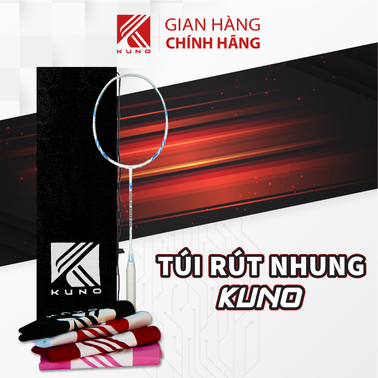 Mô tả Túi rút đựng vợt Kuno, túi nhung  đựng vợt cầu lông, thiết kế dây rút gọn nhẹ dễ mang đi, nhỏ gọn tiện lợi - GY03 - 3