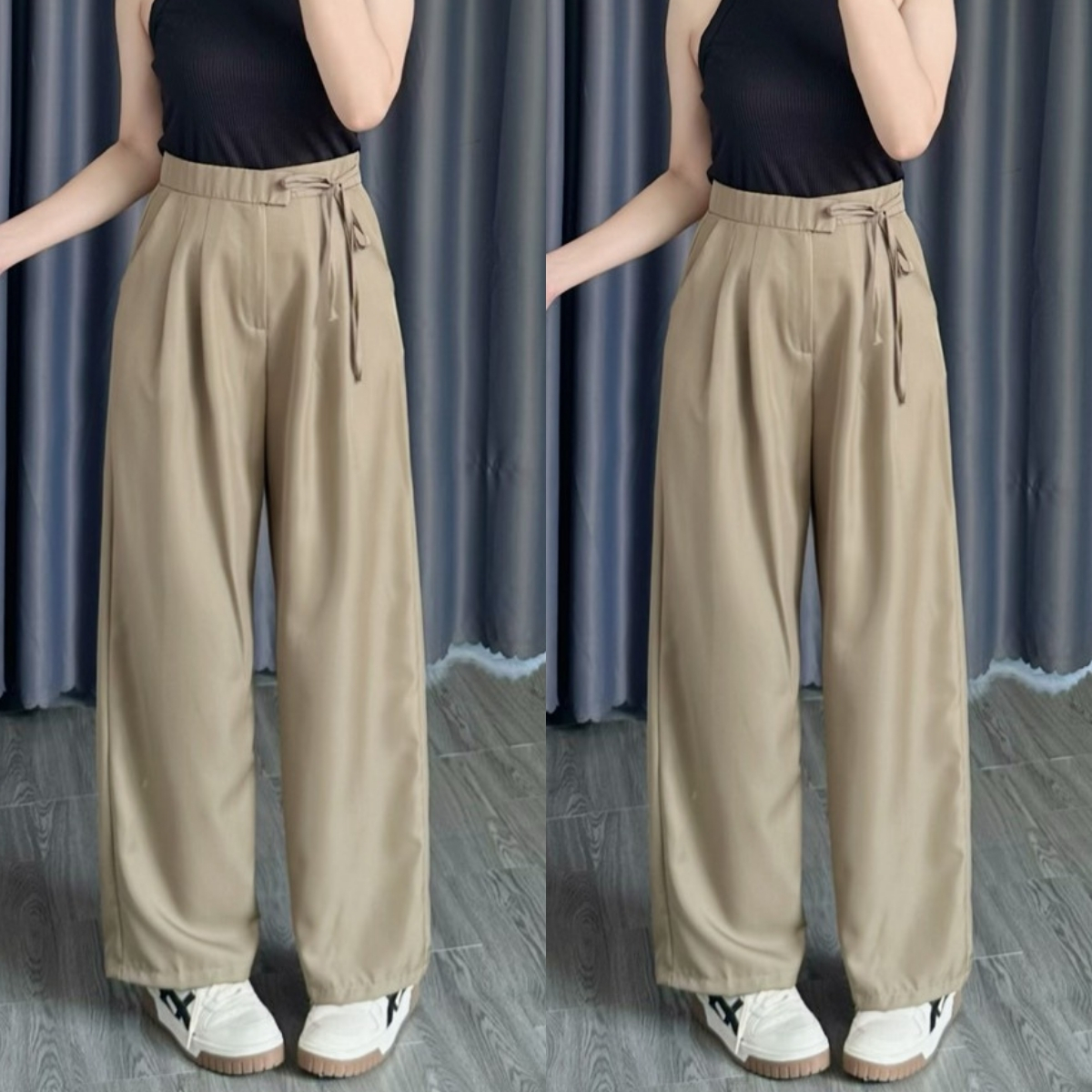Mô tả Quần suông bigsize nữ dáng rộng có dây cột nơ thời trang công sở thoải mái chất cotton lạnh thanh lịch - QD - 3