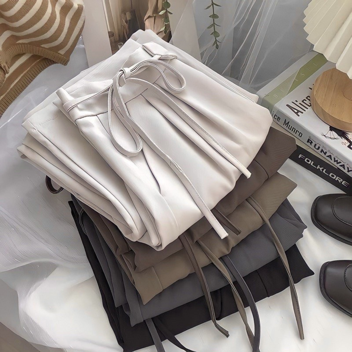 Mô tả Quần suông bigsize nữ dáng rộng có dây cột nơ thời trang công sở thoải mái chất cotton lạnh thanh lịch - QD - 6