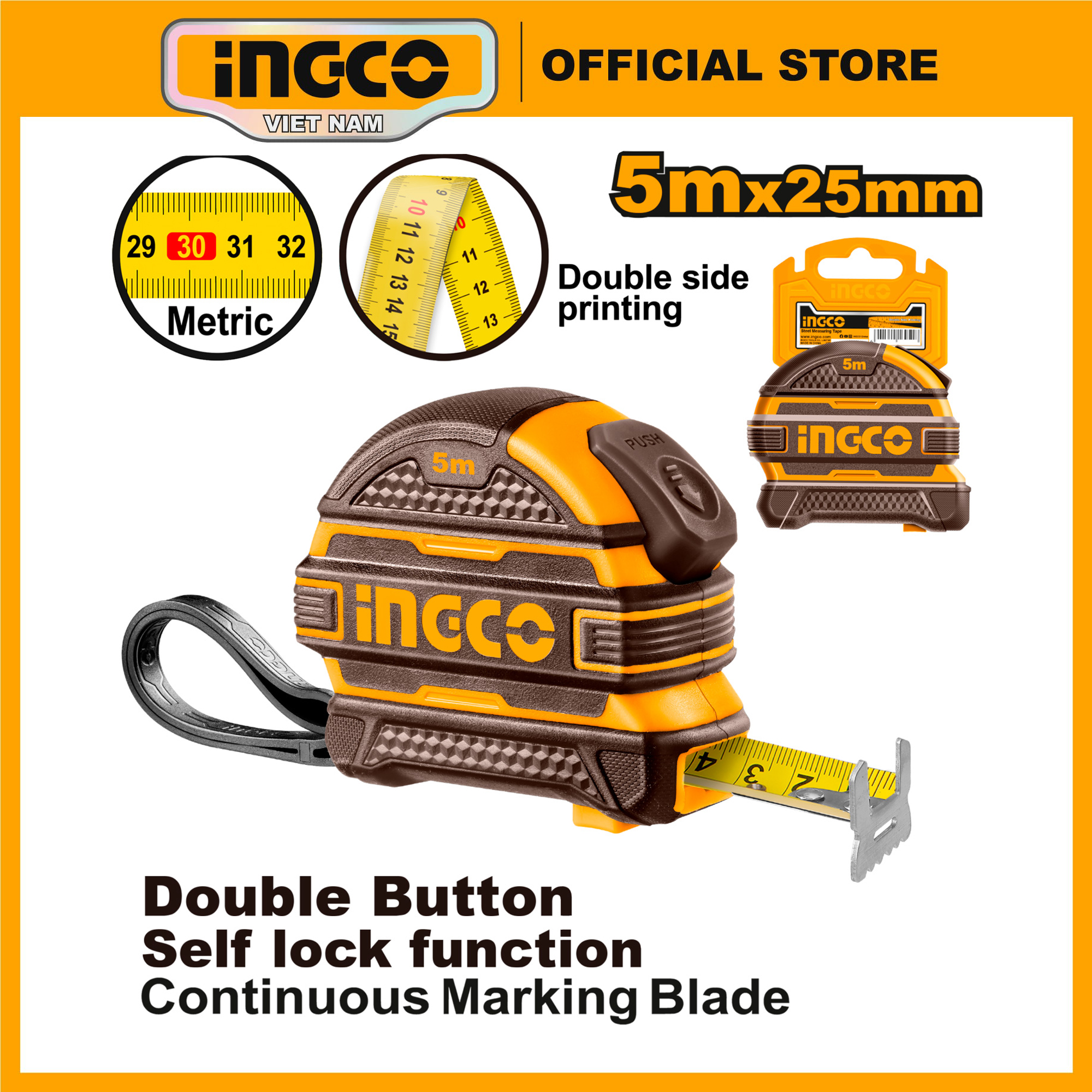 Mô tả Thước cuộn thép đo tự hãm 3m, 5m, 8m, 10m INGCO HSMT081025-1 | HSMT08825-1  | HSMT08525-1 | HSMT08316-1 hệ đo mét (m) - 1
