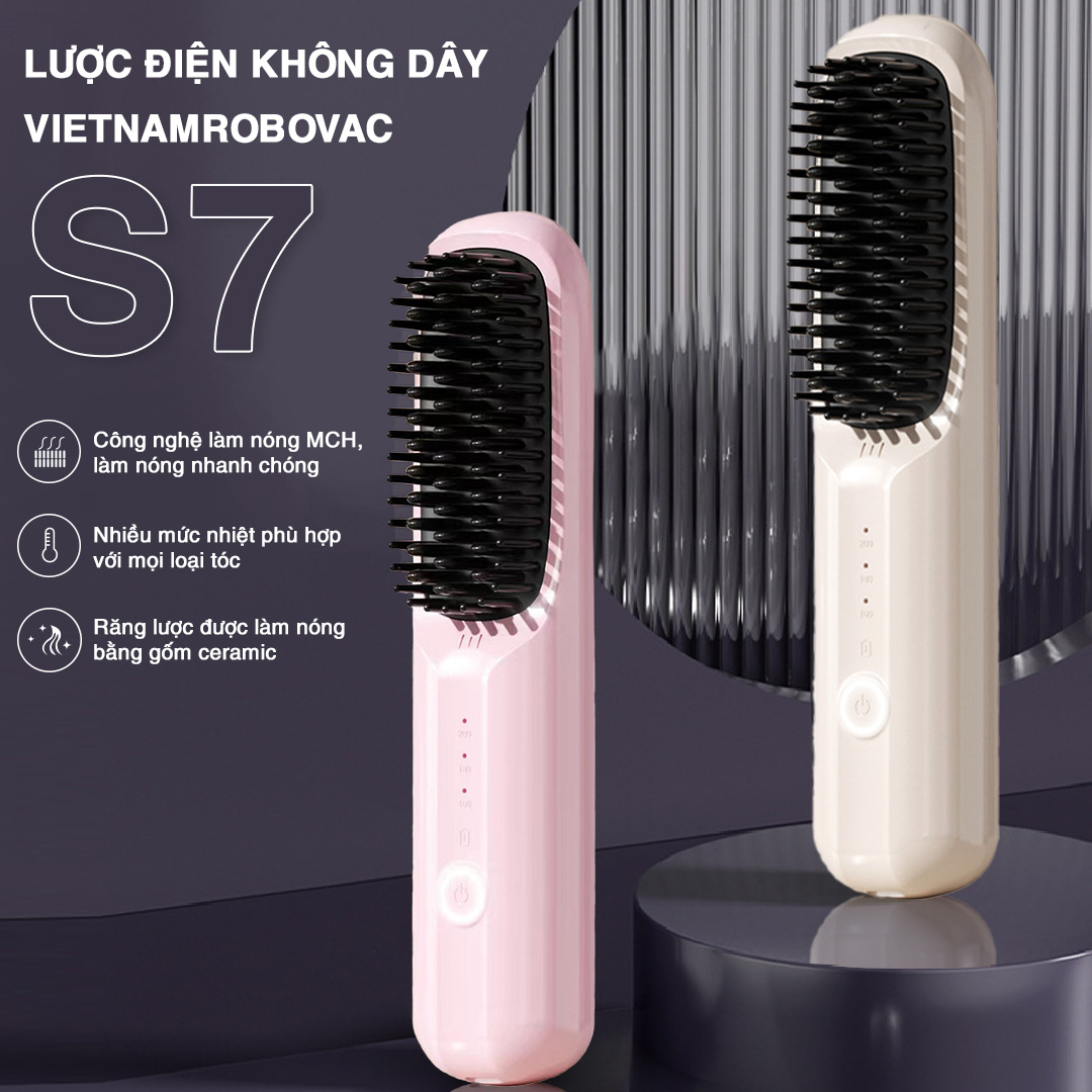 Mô tả Lược Điện Mini Tạo Kiểu Không Dây Vietnamrobovac S7_Răng lược làm bằng gốm Ceramic_Chăm Sóc Tóc Mềm Mượt - 1