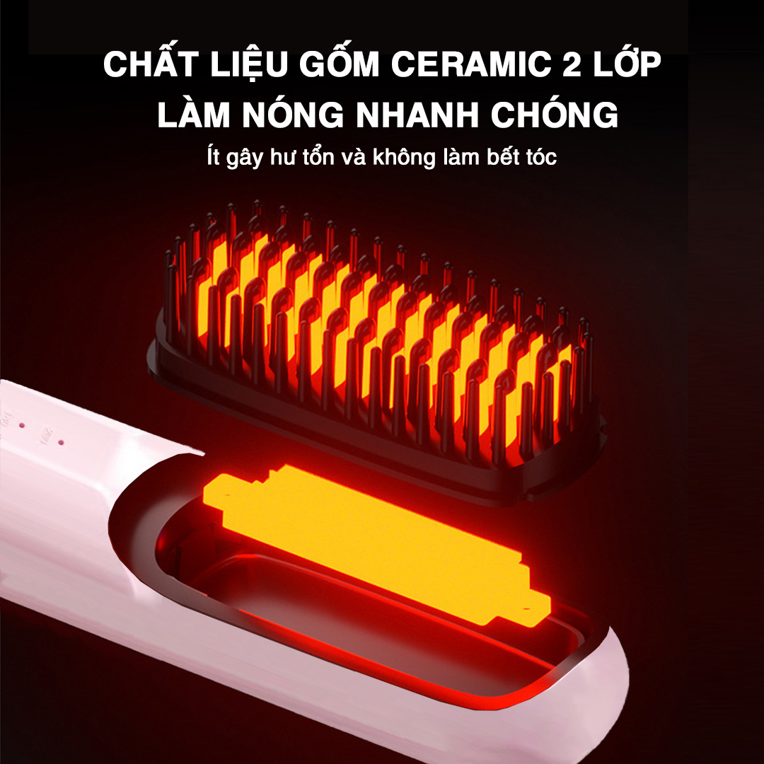Mô tả Lược Điện Mini Tạo Kiểu Không Dây Vietnamrobovac S7_Răng lược làm bằng gốm Ceramic_Chăm Sóc Tóc Mềm Mượt - 2