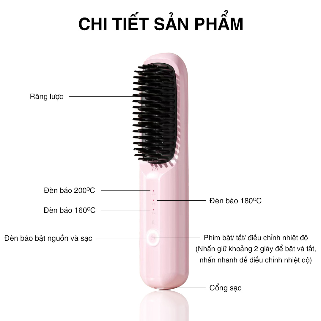 Mô tả Lược Điện Mini Tạo Kiểu Không Dây Vietnamrobovac S7_Răng lược làm bằng gốm Ceramic_Chăm Sóc Tóc Mềm Mượt - 6