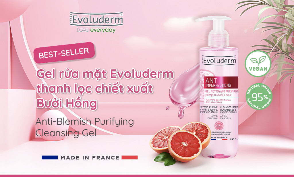 Mô tả Gel rửa mặt dành cho da dầu mụn hỗn hợp Evoluderm chiết xuất hoa cúc, bưởi hồng và kẽm 250ml - 1