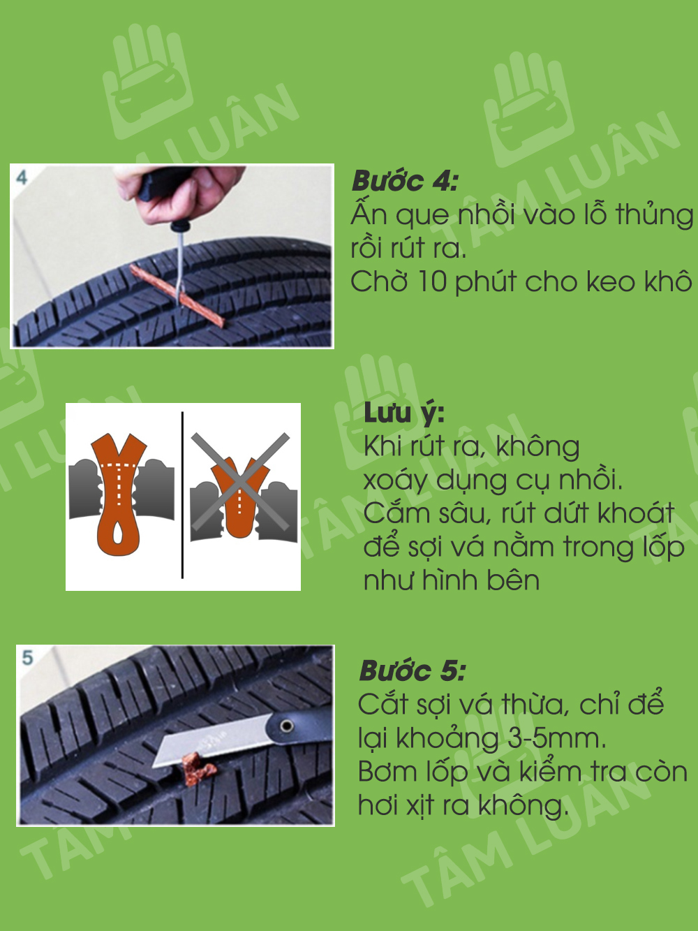 Mô tả Bộ vá lốp ô tô khẩn cấp, vá xe không ruột săm, vá lụi, vá rút - Phụ kiện oto Tâm Luân - 3