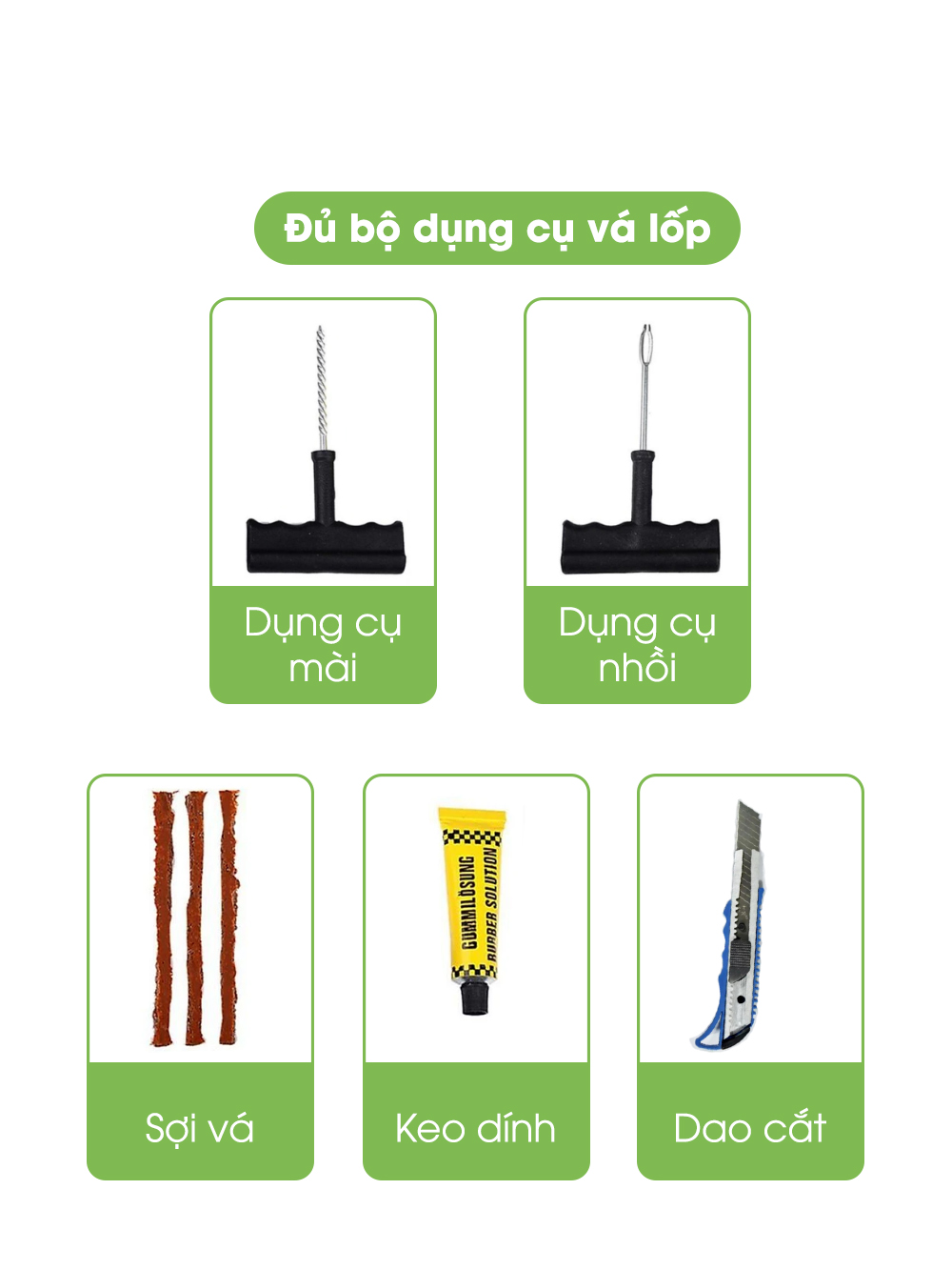 Mô tả Bộ vá lốp ô tô khẩn cấp, vá xe không ruột săm, vá lụi, vá rút - Phụ kiện oto Tâm Luân - 2