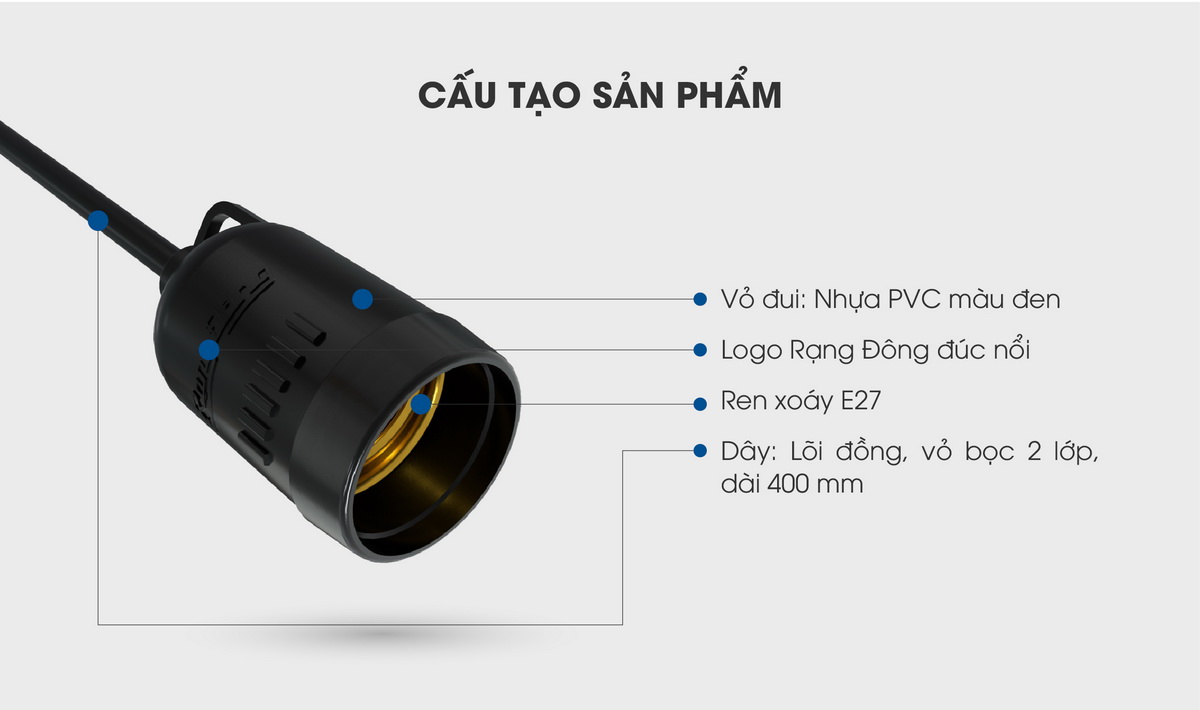 Mô tả Đui đèn Rạng Đông chống nước E27 IP54 - 3