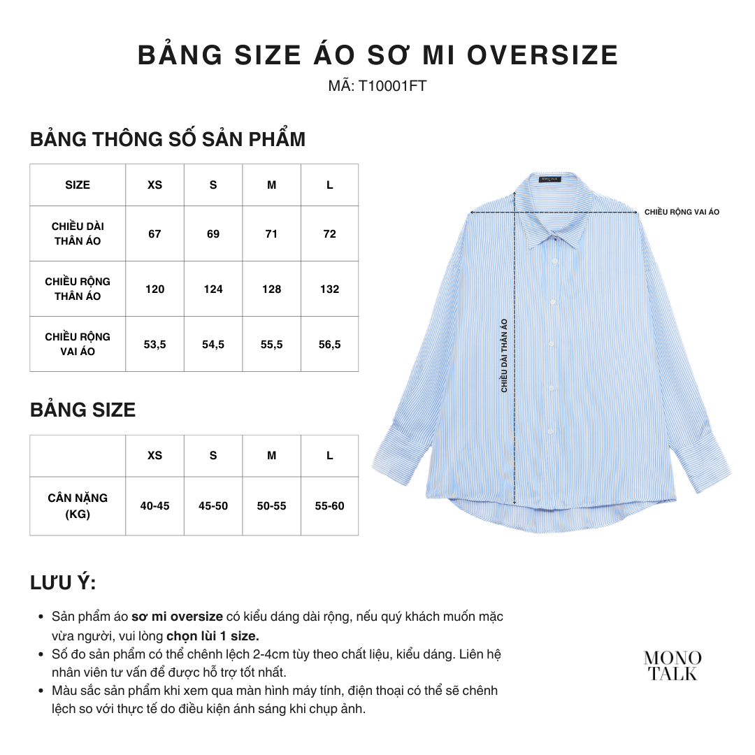 Mô tả Áo sơ mi oversized MONO TALK (kẻ sọc) chất liệu oxford T10001FT - 1