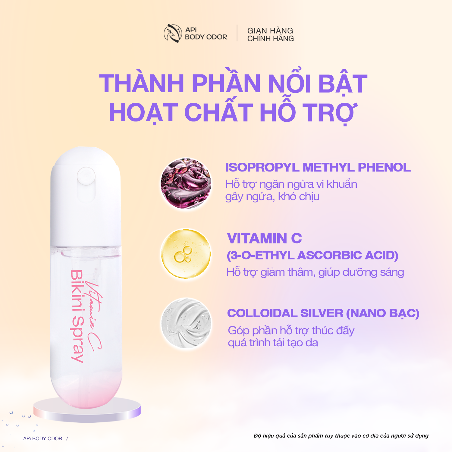 Mô tả Xịt Bikini khử mùi giảm thâm vùng kín, Xịt thơm Bikini Vitamin C API kháng khuẩn, nước hoa vùng kín API BODY ODOR - 3