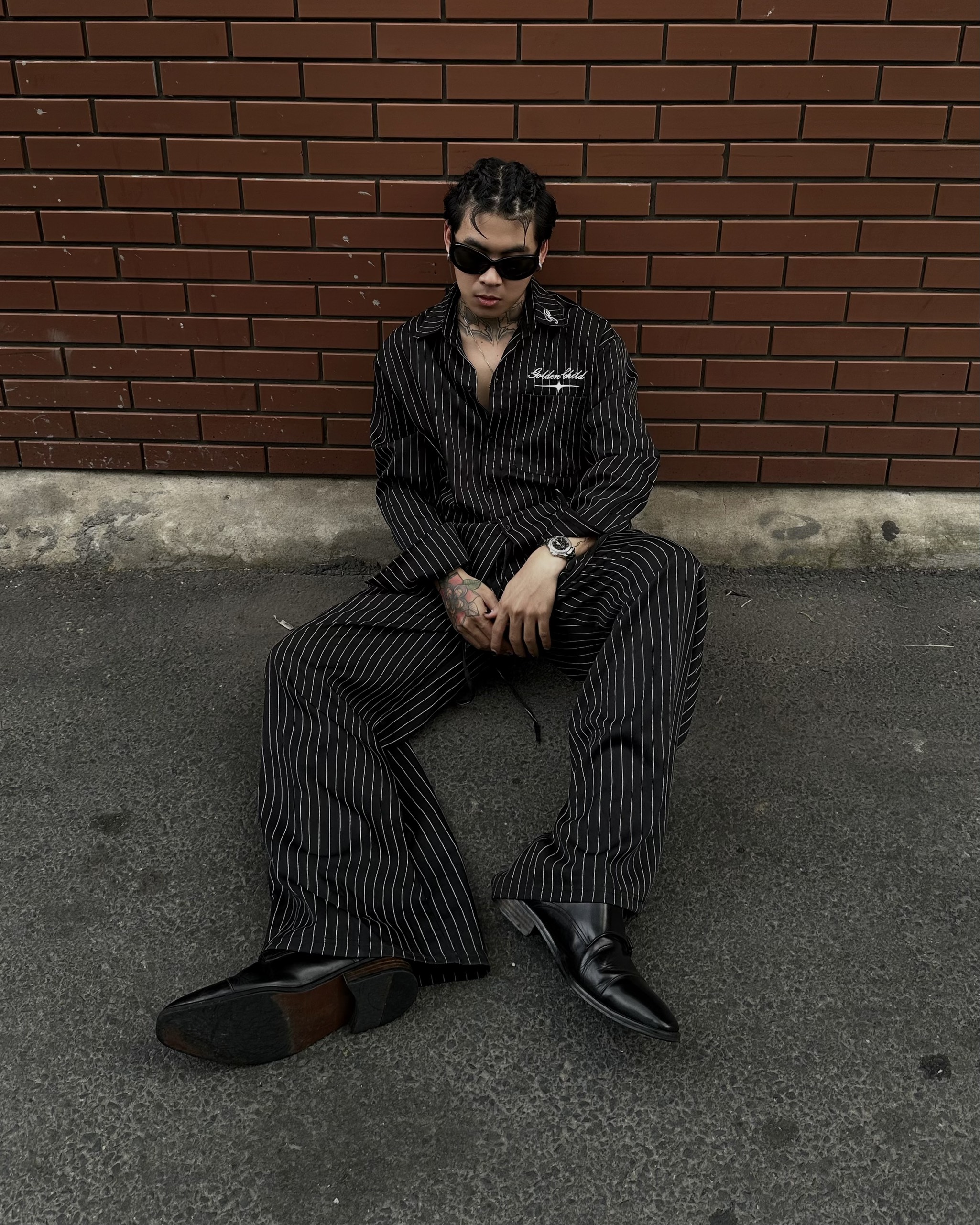 Quần dài Kẻ Sọc ống rộng lưng chun dây rút vải kate form suông màu đen ...