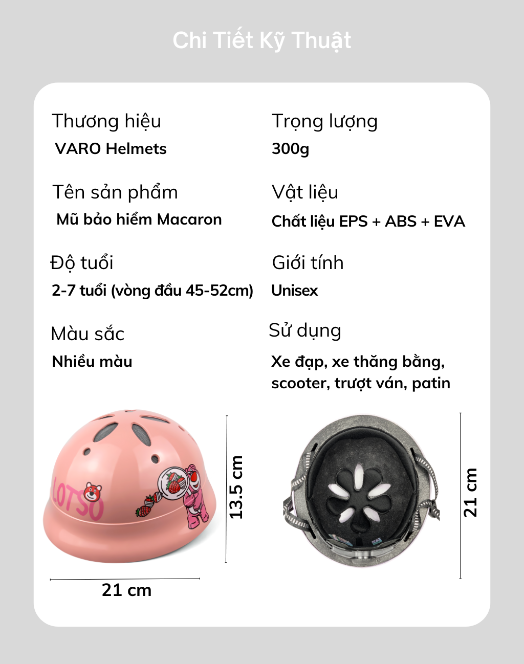 Mô tả Mũ Bảo Hiểm Trẻ Em Varo Macaron Kuromi,Lotso,Spiderman Cho Bé từ 2-7 Tuổi-Tăng Chỉnh Size-Chính Hãng - 5