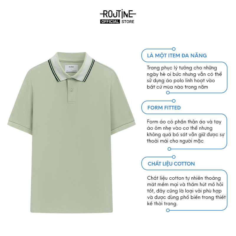 Mô tả Áo Polo Nam Tay Ngắn 100% Cotton Phối Cổ Sọc Form Fitted - Routine 10F23POL003 - 1