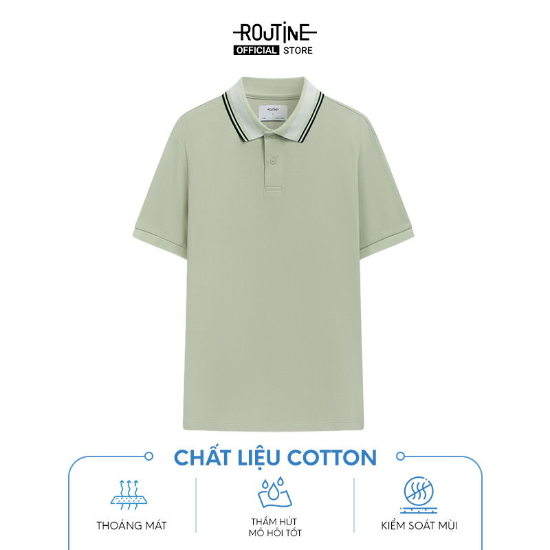 Mô tả Áo Polo Nam Tay Ngắn 100% Cotton Phối Cổ Sọc Form Fitted - Routine 10F23POL003 - 2