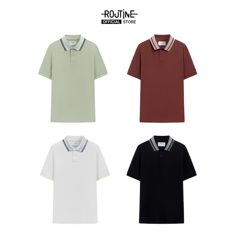 Mô tả Áo Polo Nam Tay Ngắn 100% Cotton Phối Cổ Sọc Form Fitted - Routine 10F23POL003 - 3