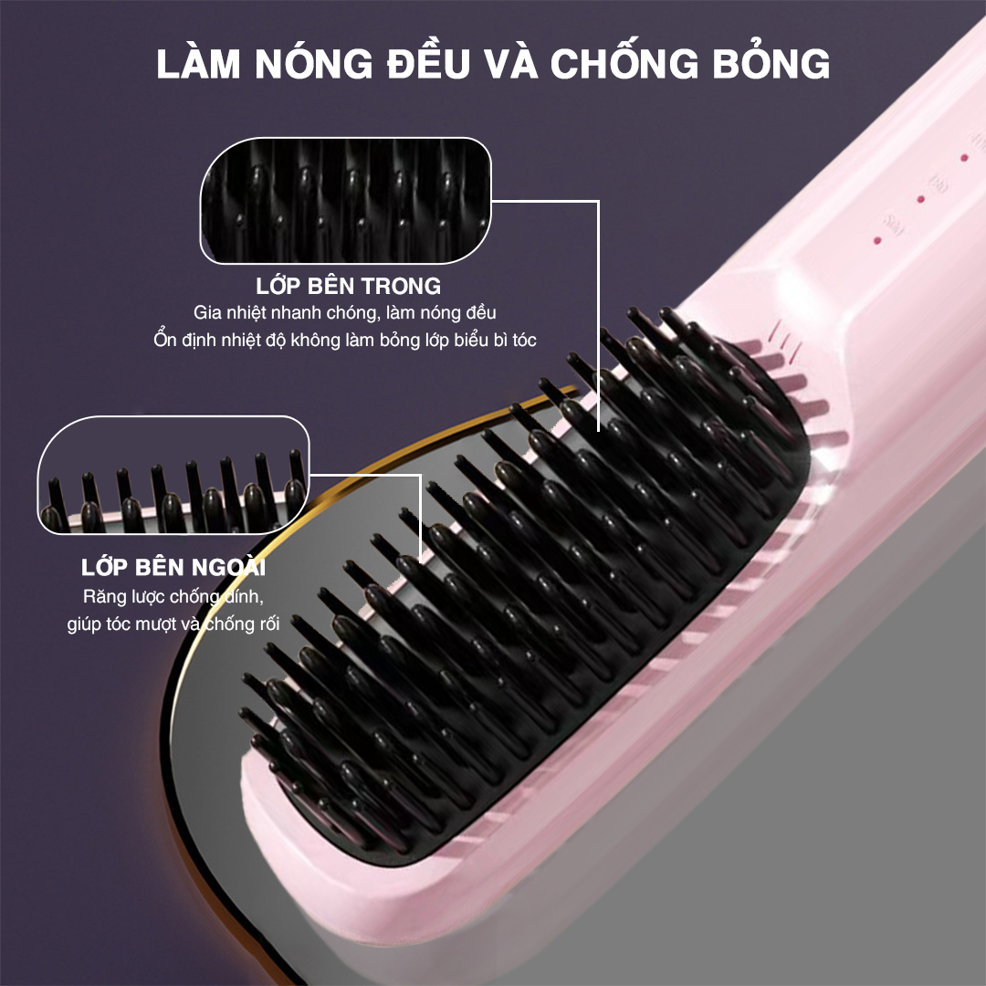 Mô tả Lược Điện Mini Tạo Kiểu Không Dây Vietnamrobovac S7_Răng lược làm bằng gốm Ceramic_Chăm Sóc Tóc Mềm Mượt - 3
