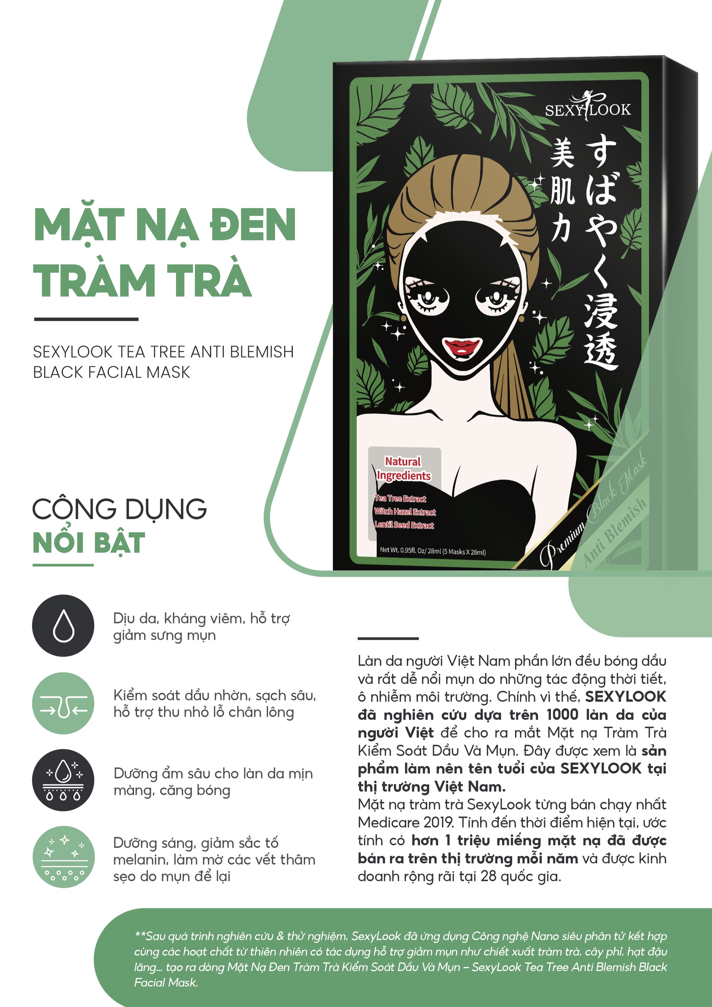 Mô tả Mặt Nạ Đen Tràm Trà SEXYLOOK Hỗ Trợ Kiểm Soát Dầu Mụn 28ml - 1