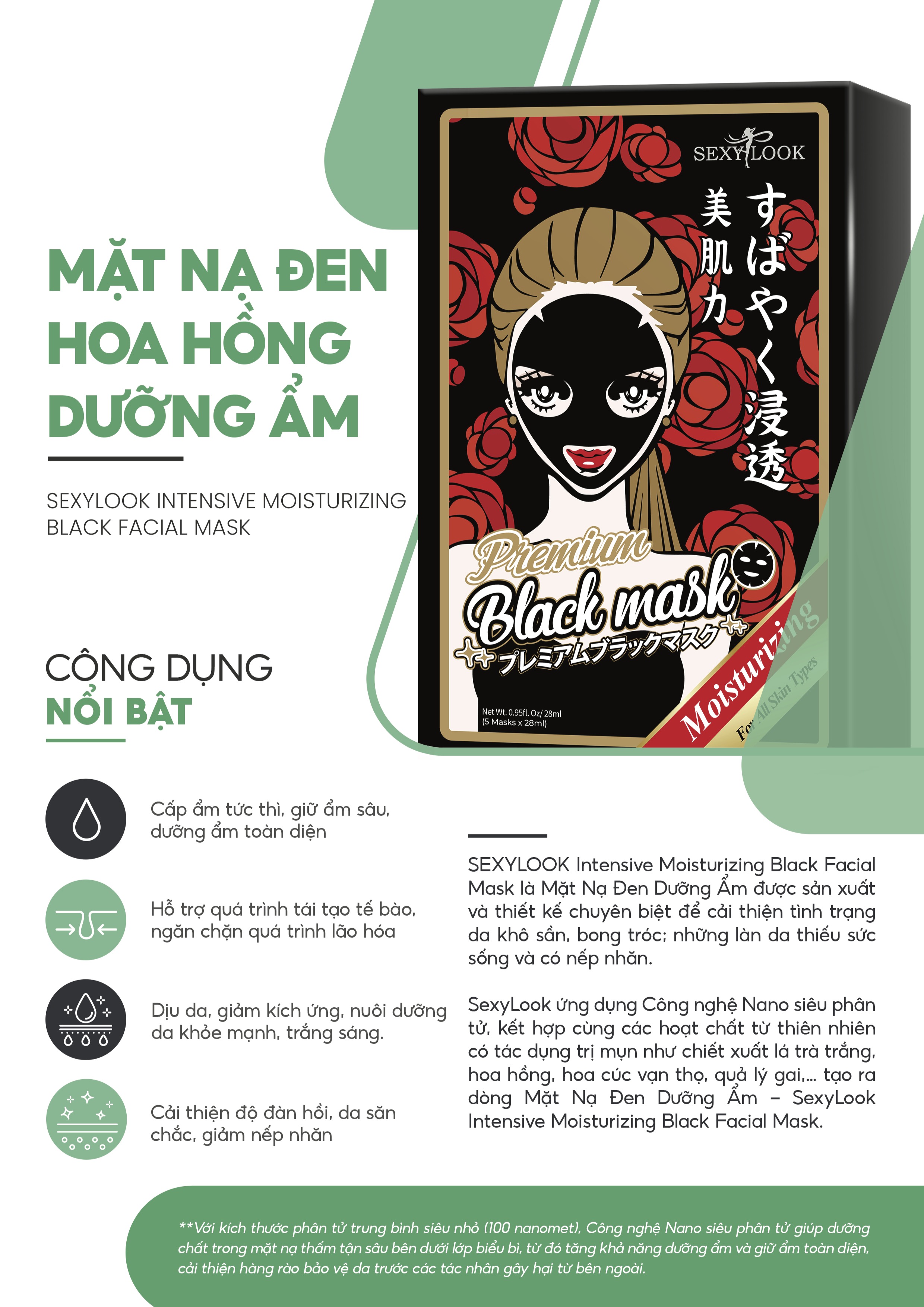 Mô tả Combo 4 Mặt Nạ Đen Dưỡng Ẩm - Giảm Mụn - Trắng Da SEXYLOOK (4 miếng x 28ml) - 3
