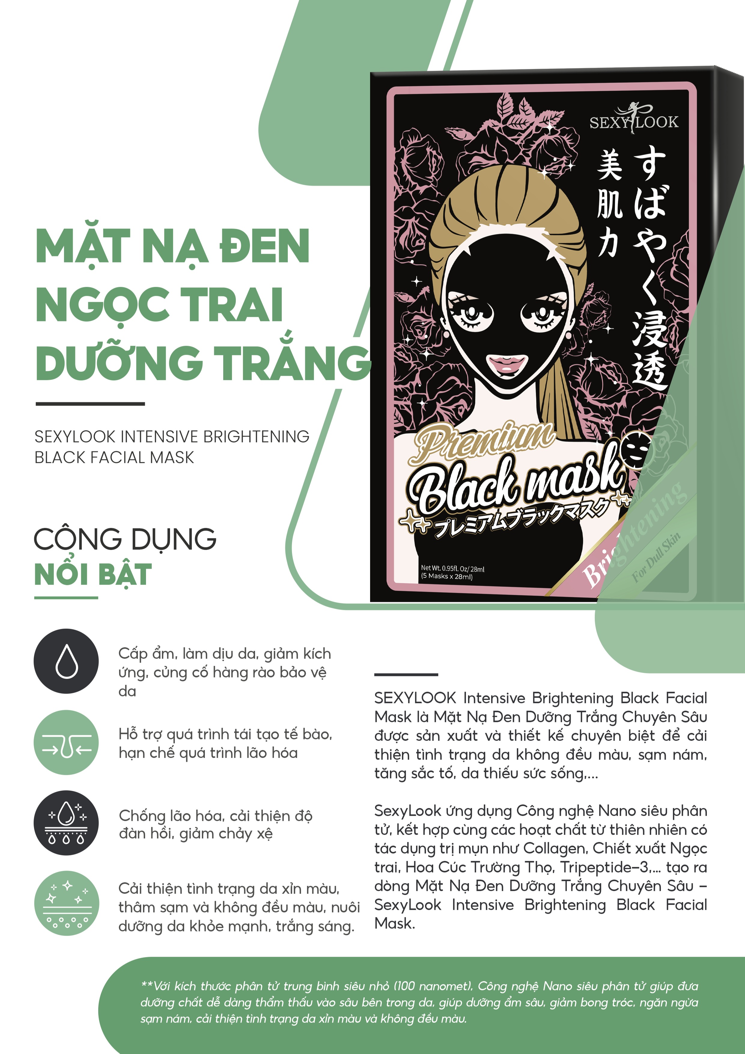 Mô tả Combo 4 Mặt Nạ Đen Dưỡng Ẩm - Giảm Mụn - Trắng Da SEXYLOOK (4 miếng x 28ml) - 4