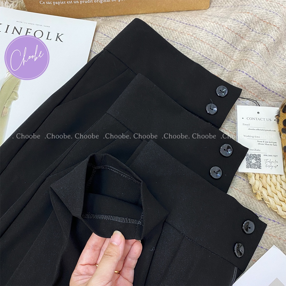 Mô tả Quần baggy nữ Choobe 2 khuy lưng cạp cao đồ công sở đẹp màu đen đi học form chuẩn tôn dáng Q38 - 3