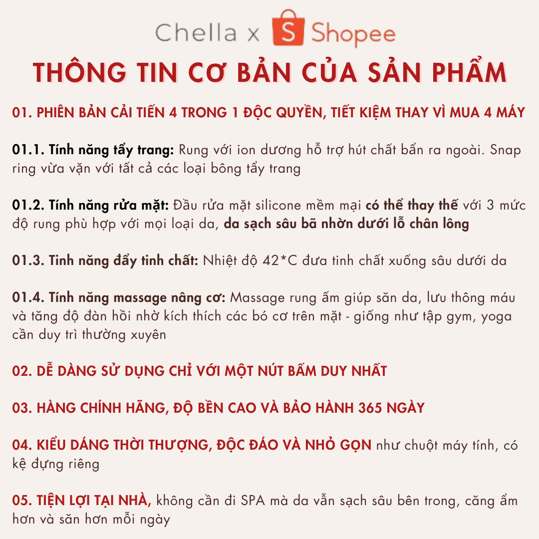 Chuột Rửa Mặt Chella 4 Trong 1 Rung Siêu Âm Sạch Sâu Kiêm Tẩy Trang ...