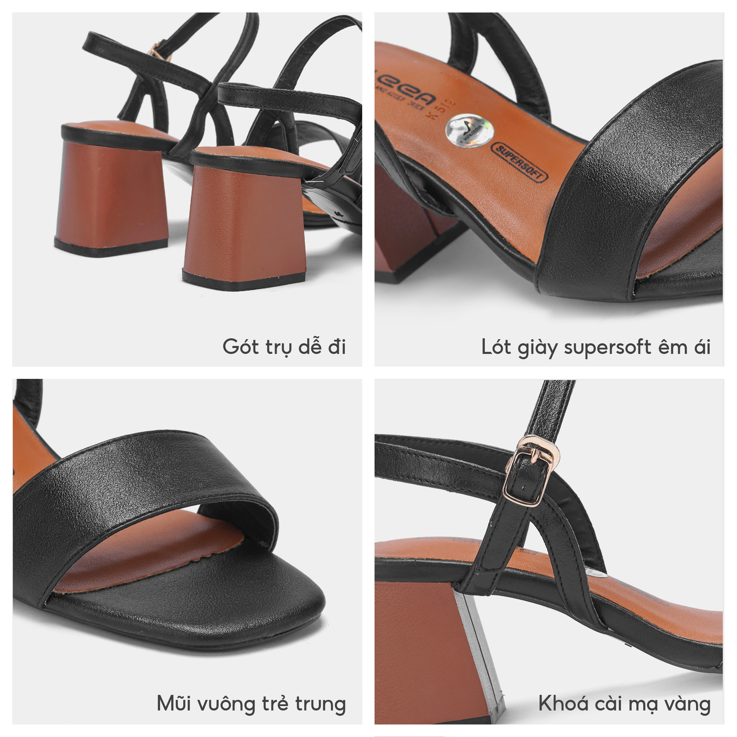 Mô tả Kaleea - Giày Sandal Nữ Đi Siêu Êm Đế Cao 6p Giày Cao Gót Nữ Đế Vuông Quai Mảnh Hàng Chuẩn Kaleea - K512 - 3