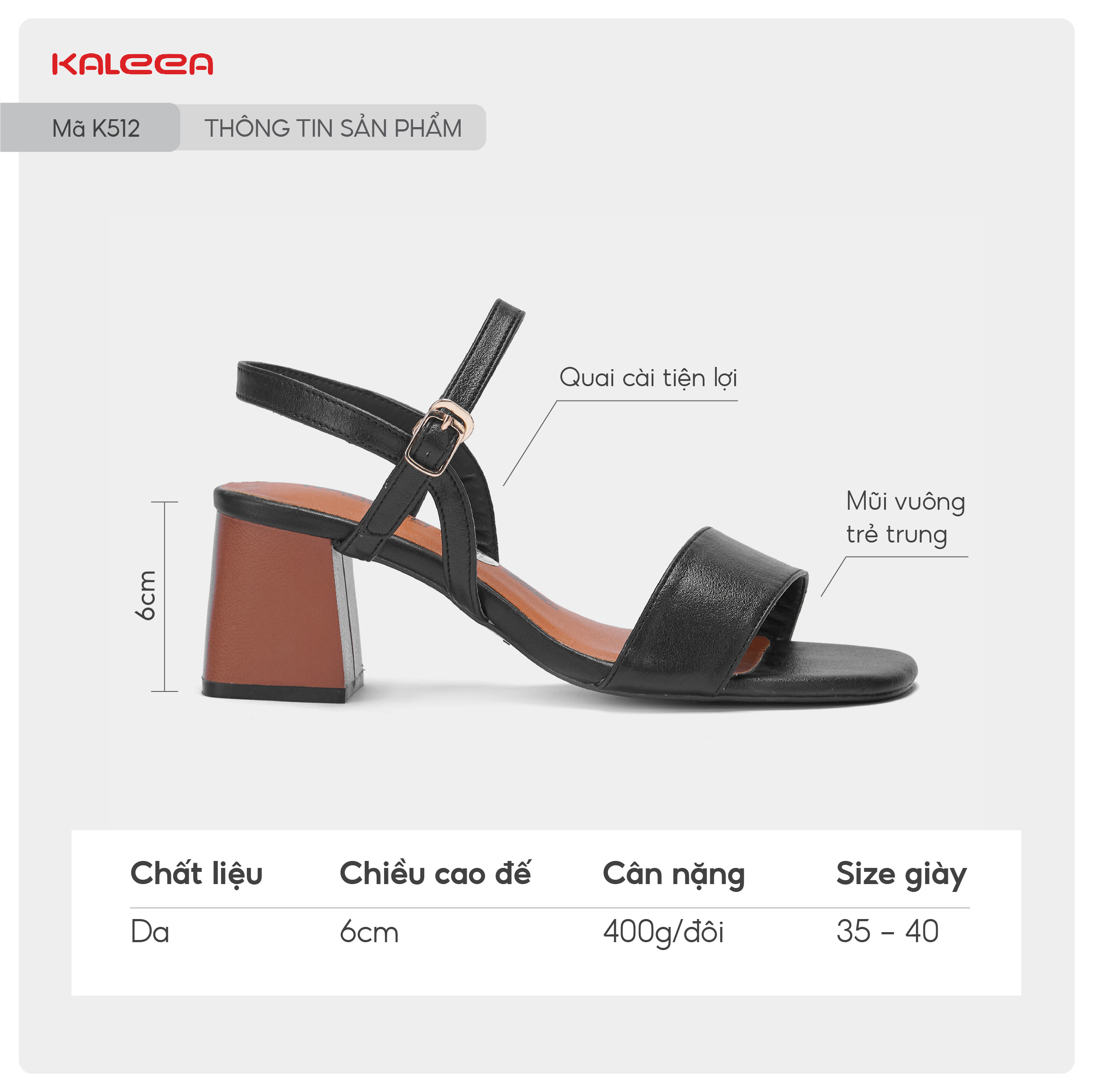 Mô tả Kaleea - Giày Sandal Nữ Đi Siêu Êm Đế Cao 6p Giày Cao Gót Nữ Đế Vuông Quai Mảnh Hàng Chuẩn Kaleea - K512 - 2