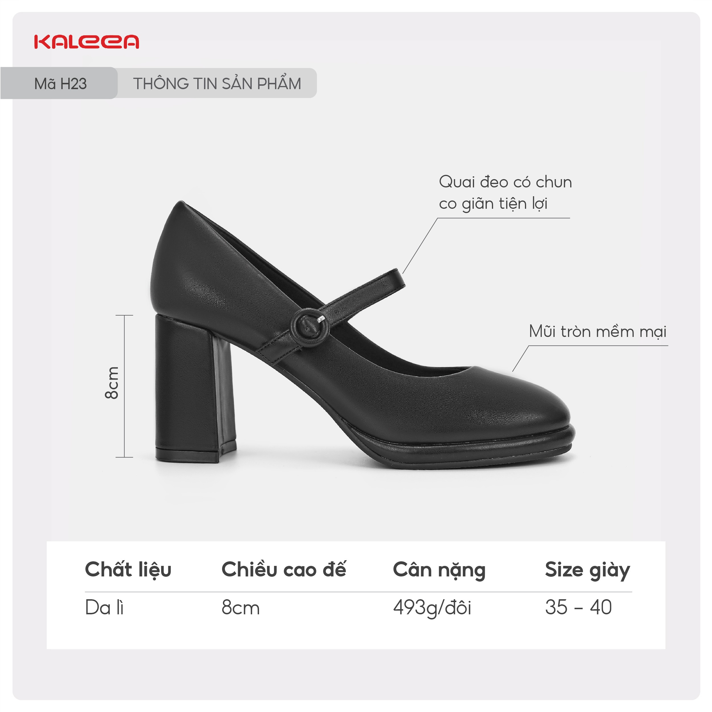 Mô tả Kaleea - Giày Sandal Nữ Gót Trụ Thiết Kế Quai Ngang Cao Gót Đế Cao 8p Đi Êm Chân Tôn Dáng - H23 - 2