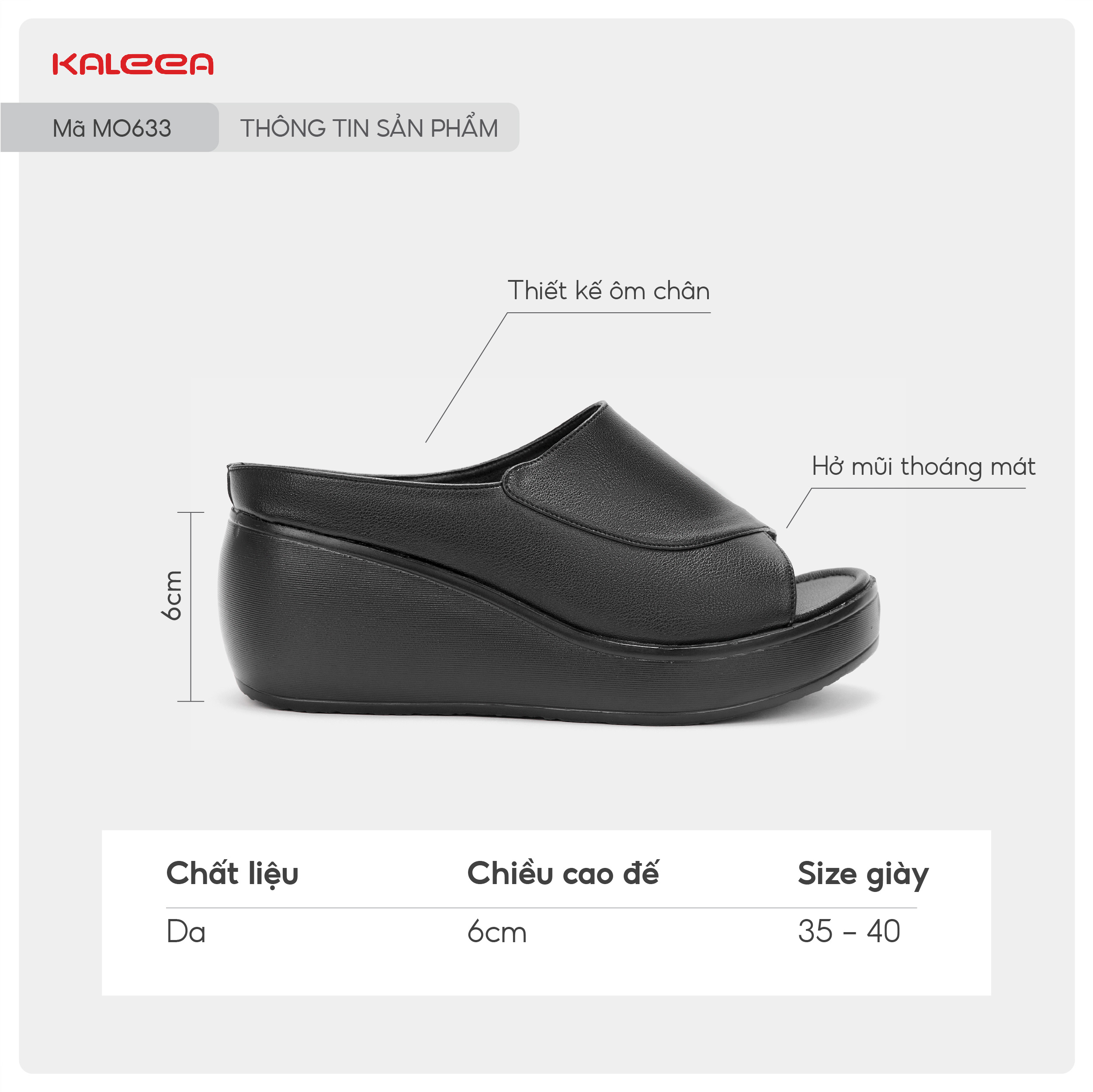 Mô tả Kaleea - Dép Cao Gót Nữ Đế Xuồng Cao 6p Chất Da Mềm, Đi Nhẹ Êm Chân - MO633 - 2