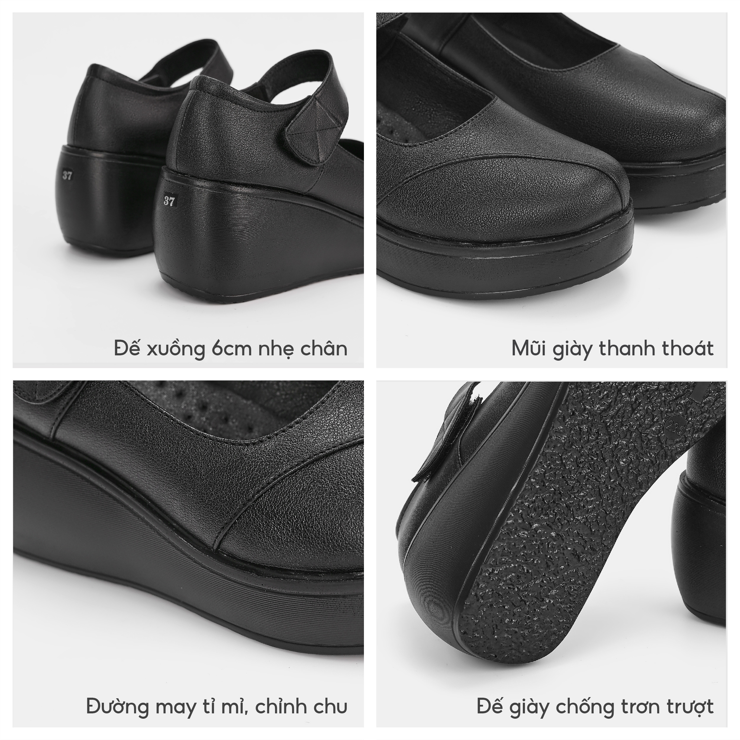 Mô tả Kaleea - Giày Cao Gót Nữ Quai Dán Đi Nhẹ, Êm, Giày Đế Xuồng Cao 6p Chất Da Mềm - MO630 - 3