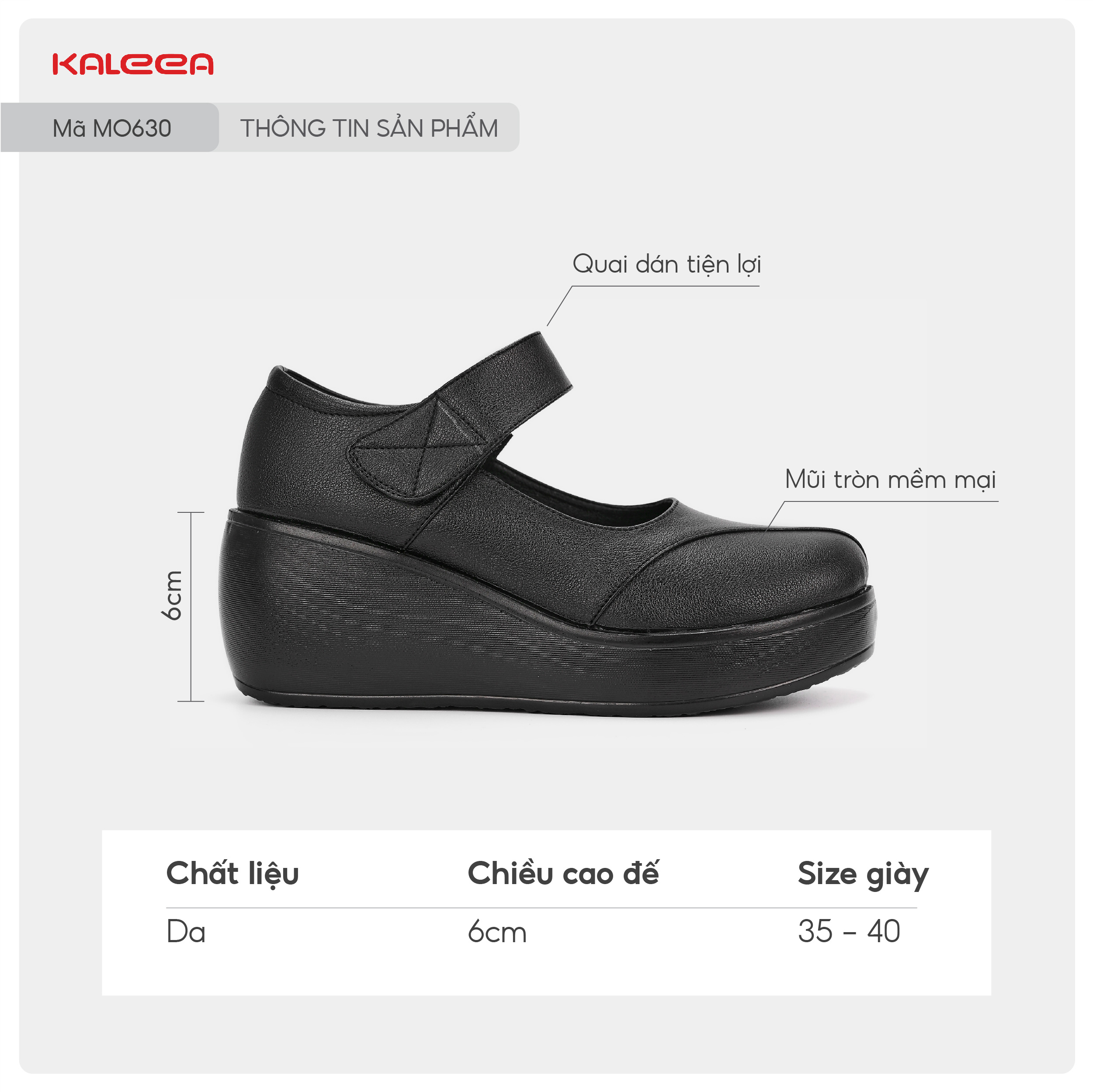 Mô tả Kaleea - Giày Cao Gót Nữ Quai Dán Đi Nhẹ, Êm, Giày Đế Xuồng Cao 6p Chất Da Mềm - MO630 - 2